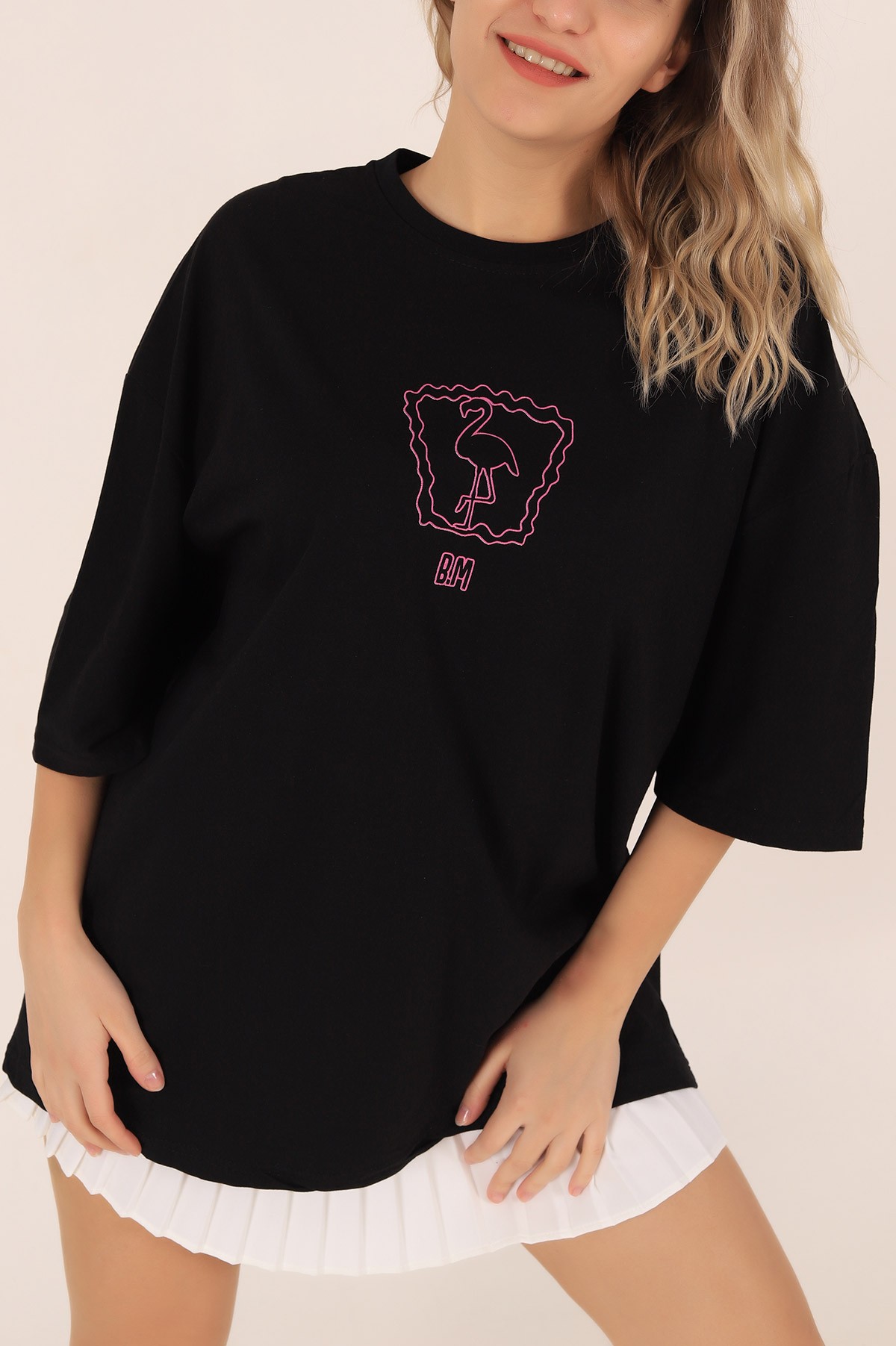 Siyah Sırtı Baskılı Oversize Tişört 172821