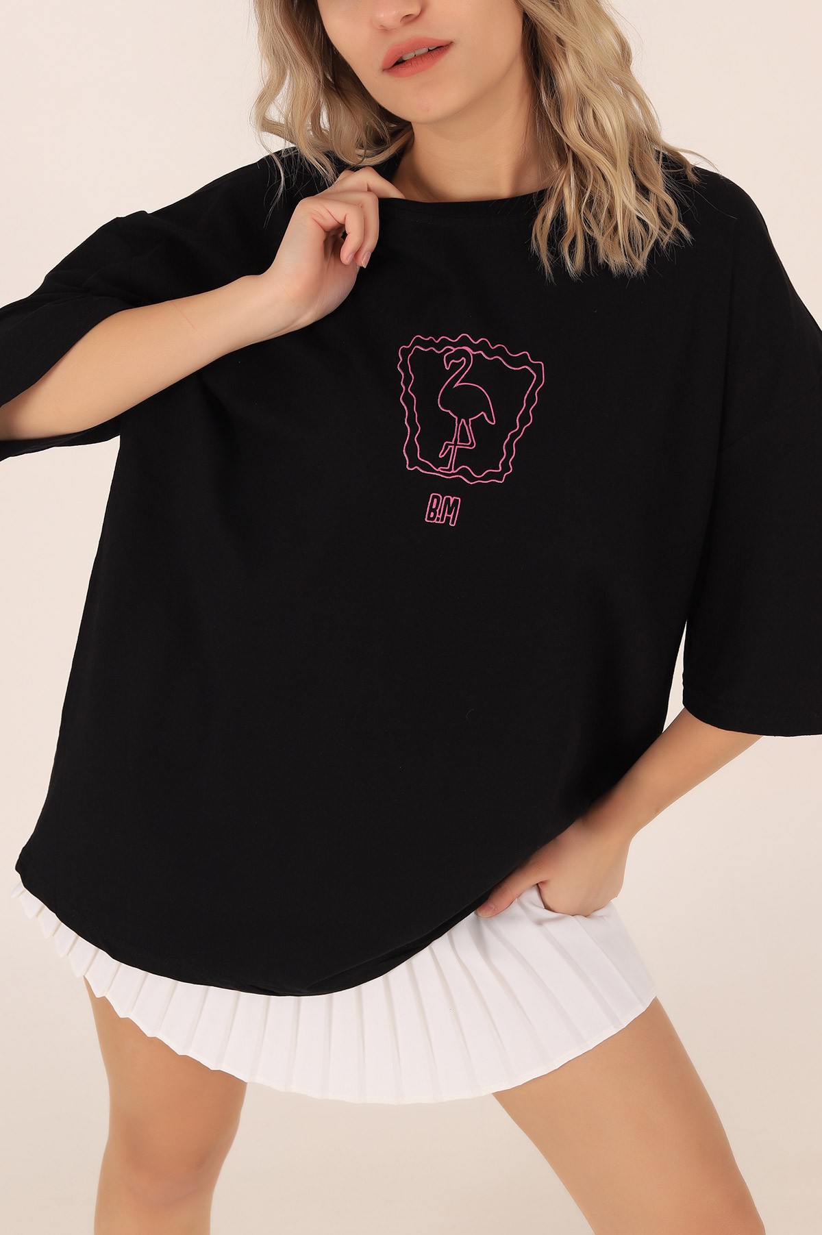 Siyah Sırtı Baskılı Oversize Tişört 172821