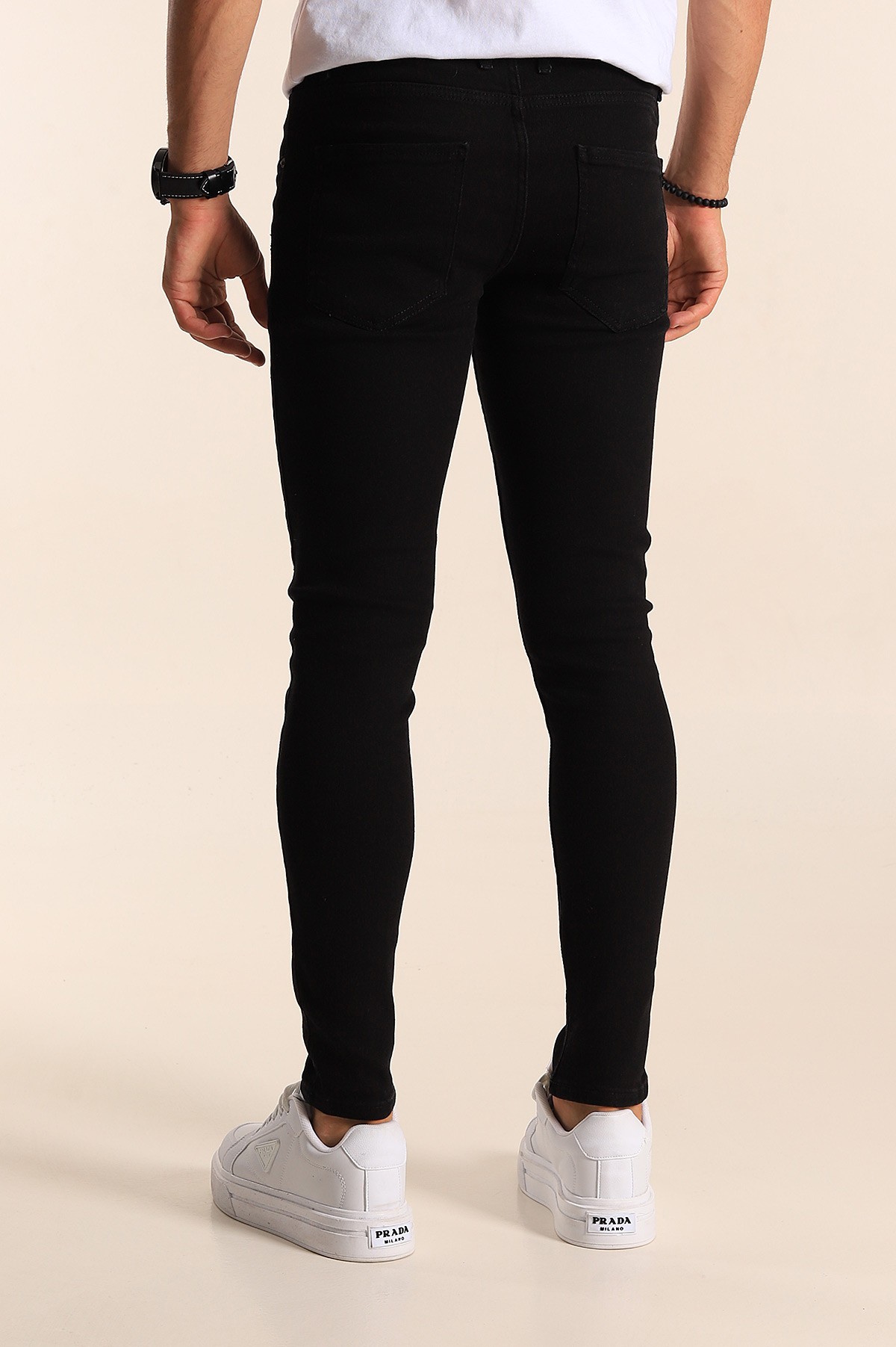 Siyah Skinny Fit Likralı Taşlama Detaylı Erkek Kot Pantolon 194710