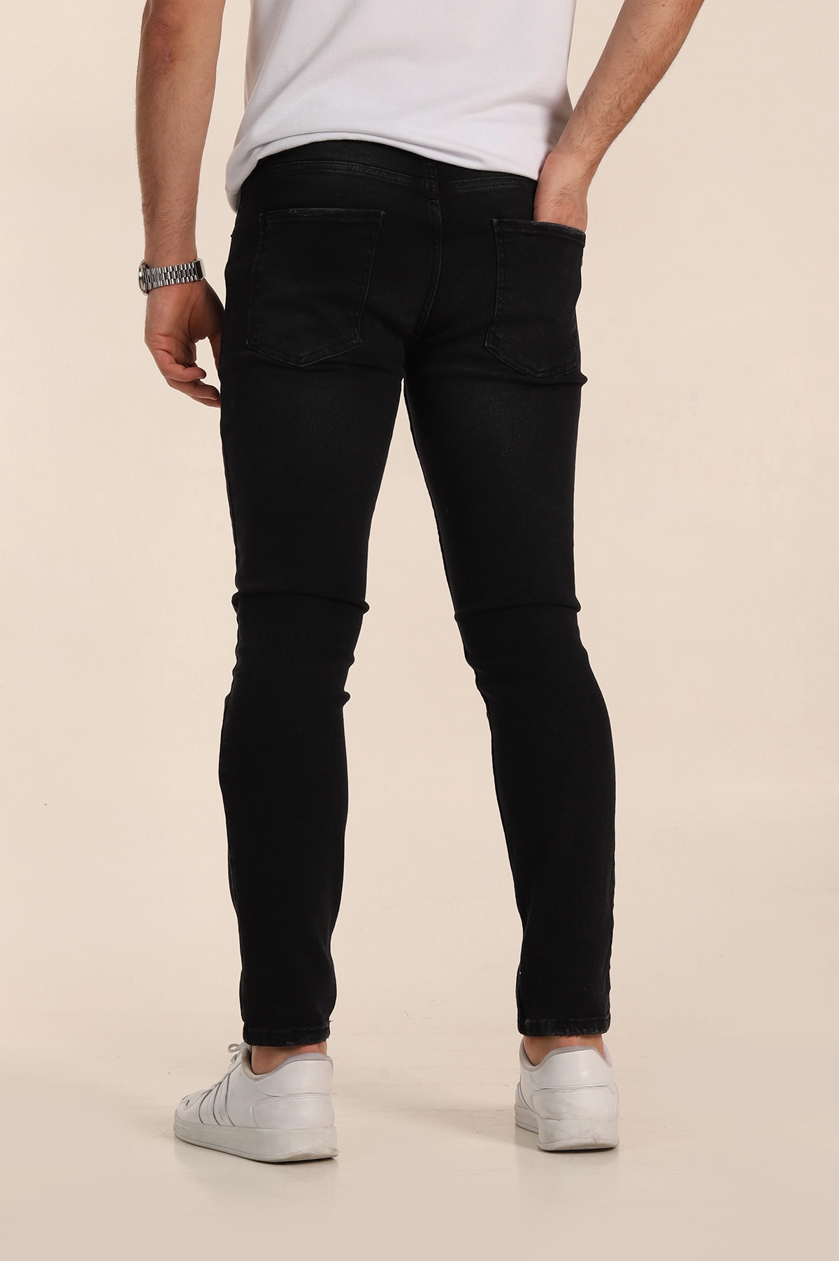 Siyah Skinny Fit Yıkamalı Taşlama Detaylı Erkek Kot Pantolon 354422