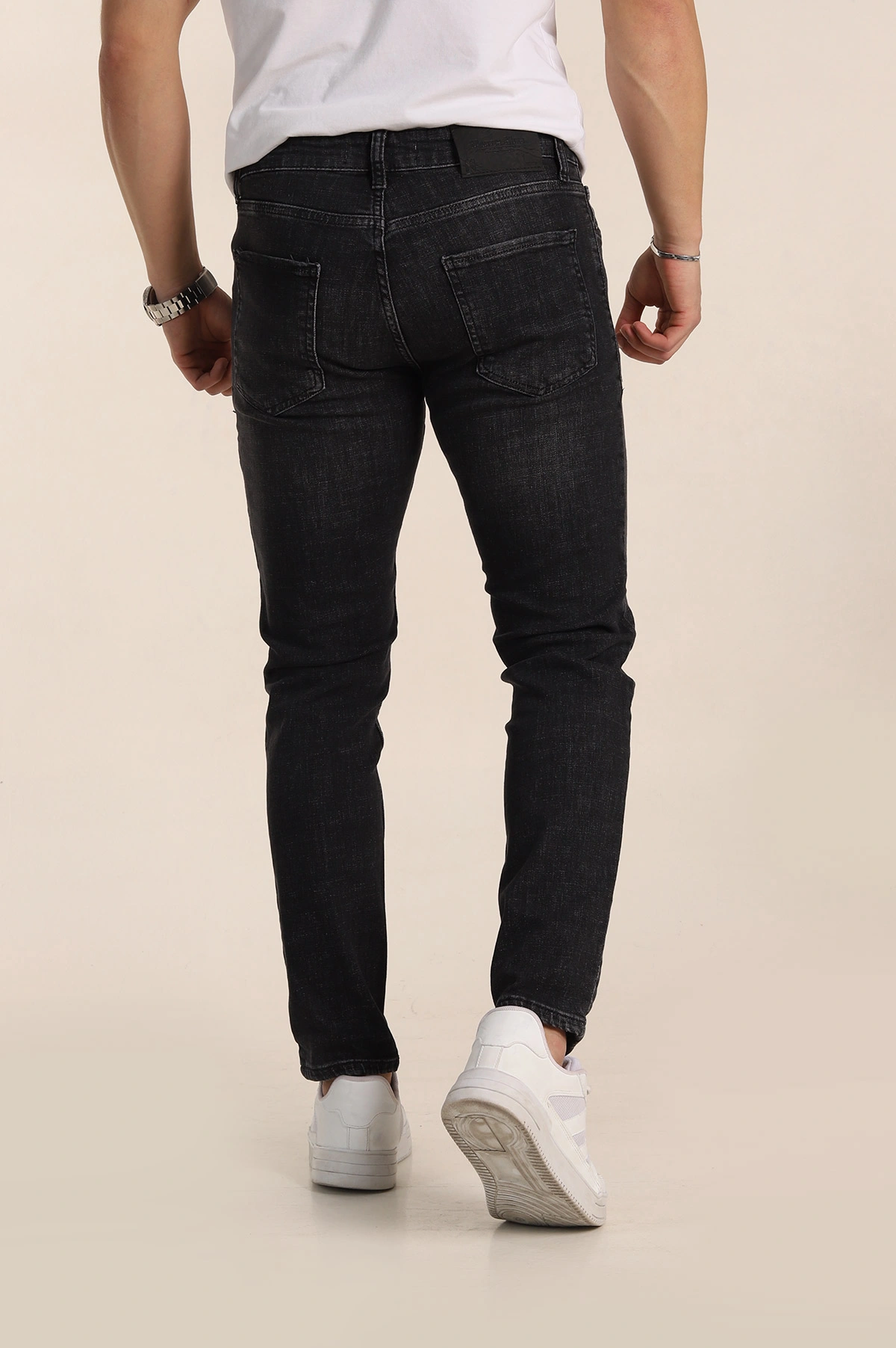 Siyah Skinny Fit Yıkamalı Taşlama Detaylı Erkek Kot Pantolon 354463