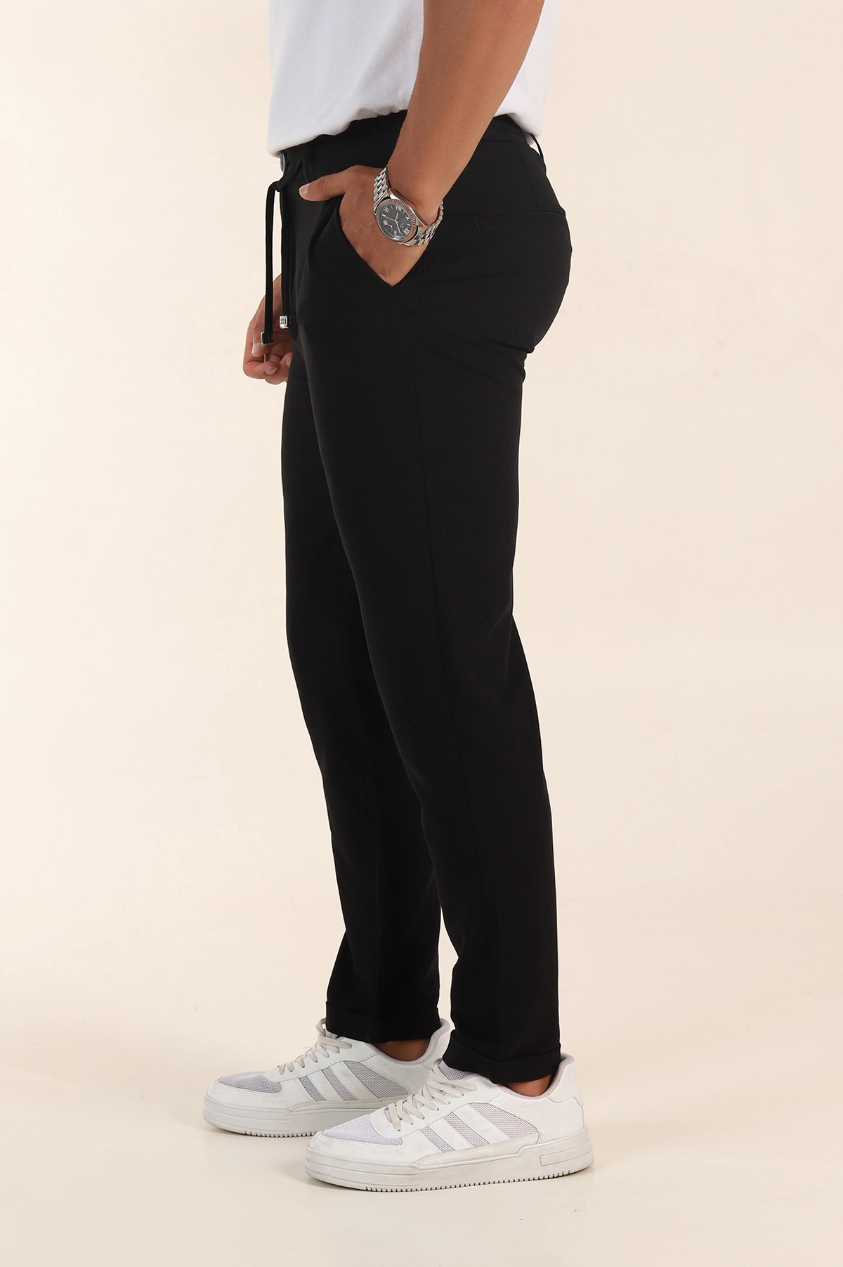 Siyah Slim Fit Bel Lastikli Duble Paça Erkek Jogger Pantolon 380946