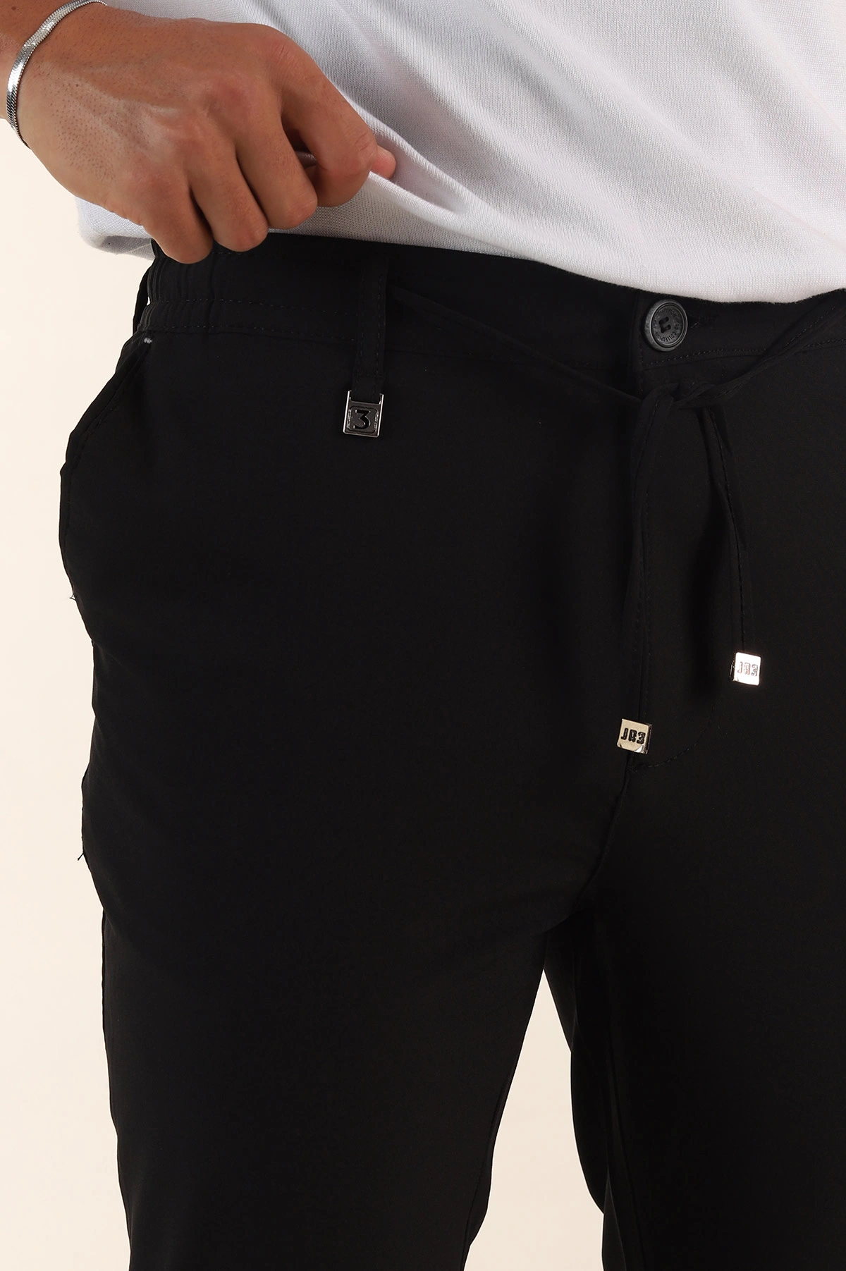 Siyah Slim Fit Bel Lastikli Erkek Jogger Pantolon 380943