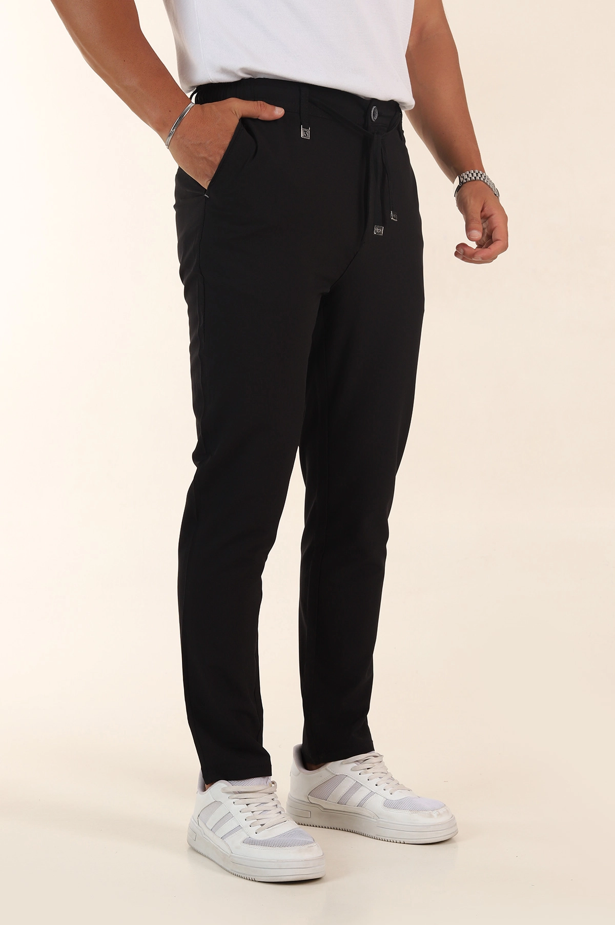 Siyah Slim Fit Bel Lastikli Erkek Jogger Pantolon 380943