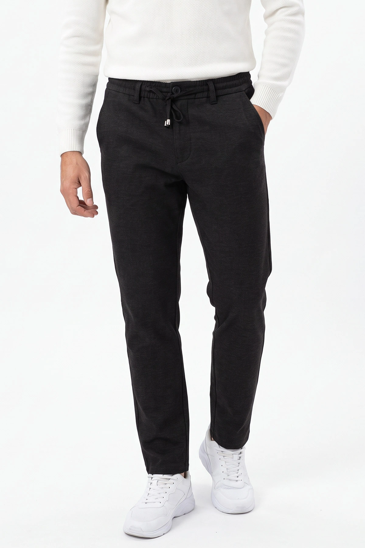 Siyah Slim Fit Belden Bağlamalı Erkek Pantolon 493147