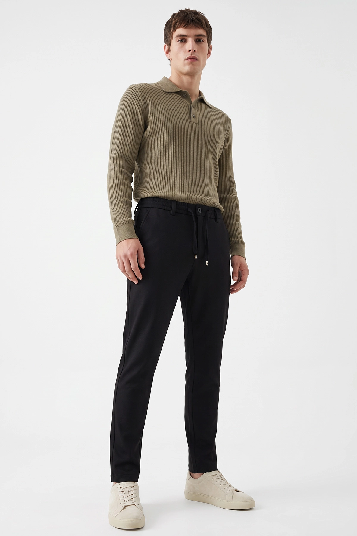 Siyah Slim Fit Belden Bağlamalı Erkek Pantolon 493201