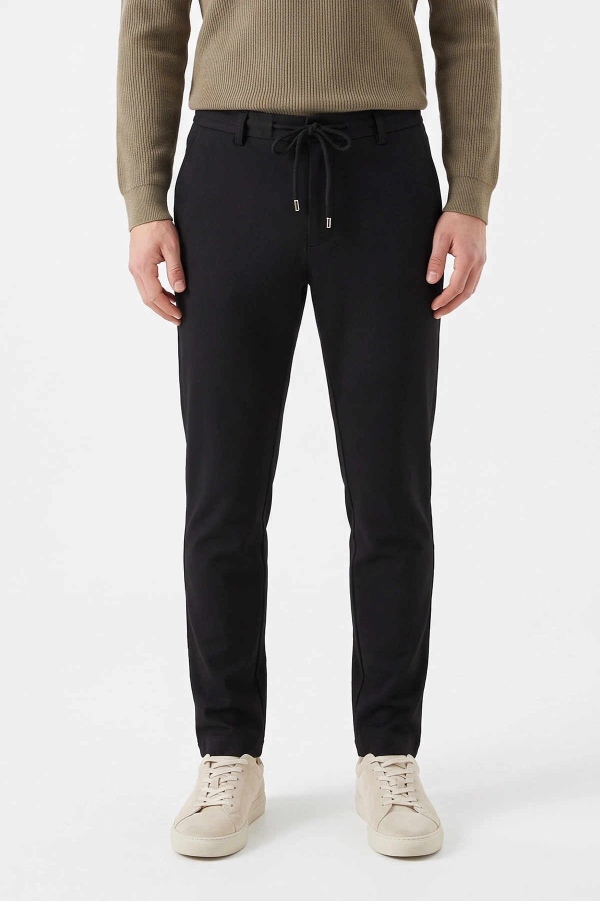 Siyah  Slim Fit Belden Bağlamalı Erkek Pantolon 493201