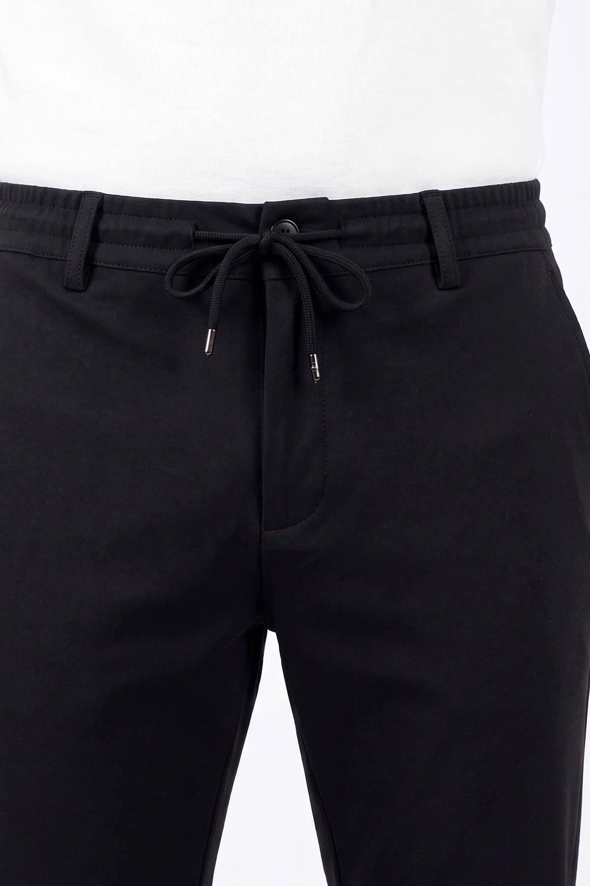 Siyah Slim Fit Belden Bağlamalı Erkek Pantolon 493277