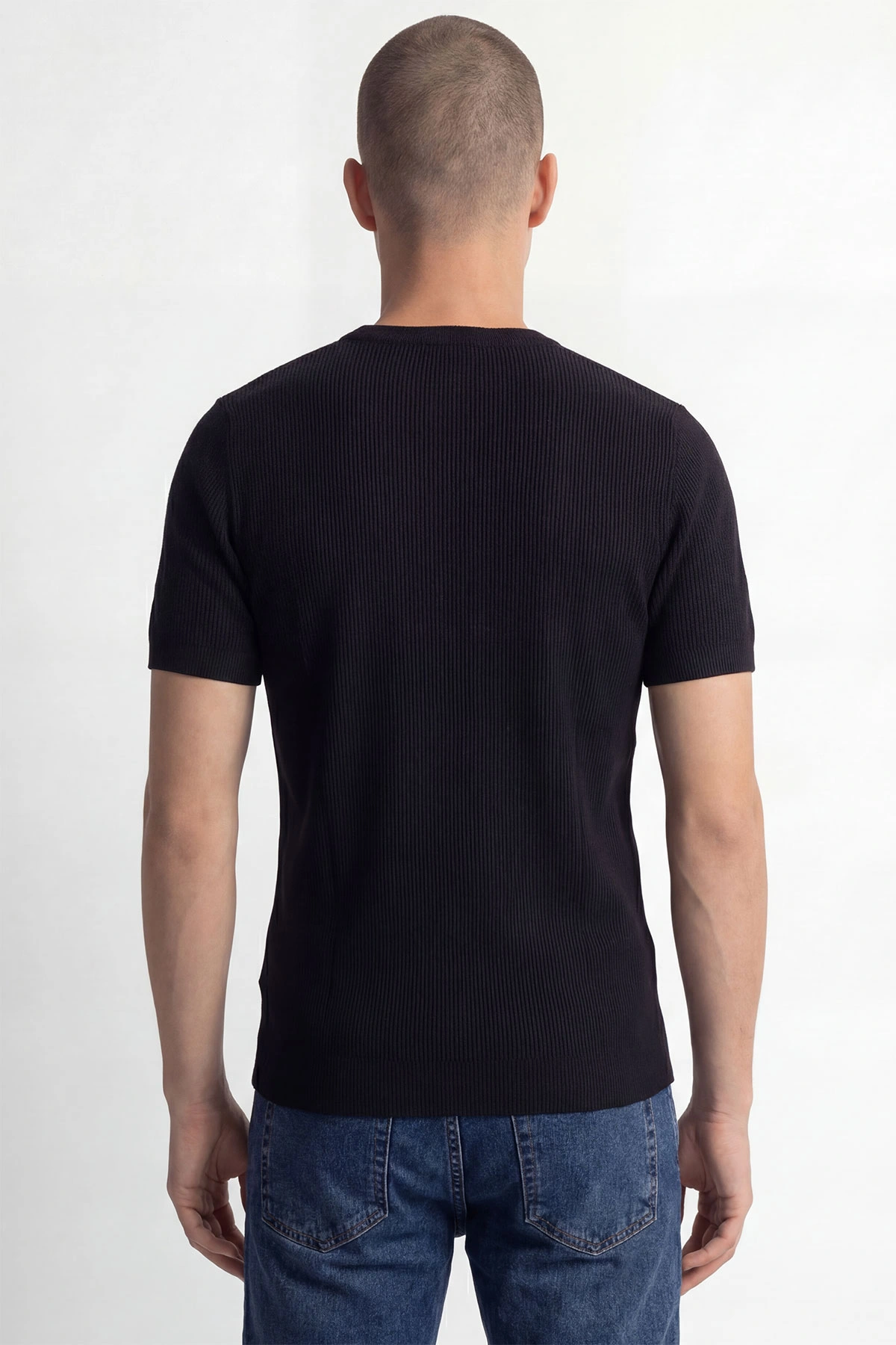 Siyah Slim Fit Bisiklet Yaka Triko Erkek Tişört 449041