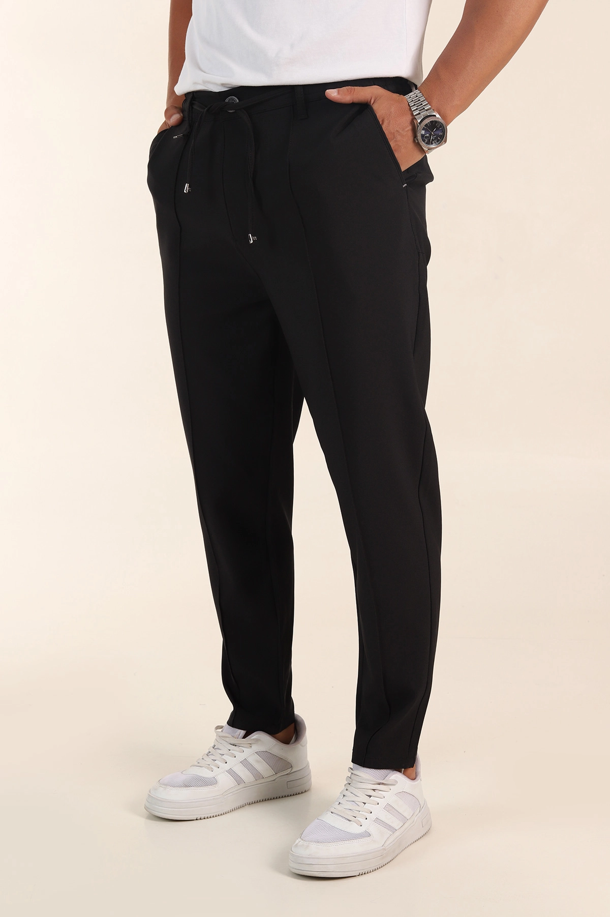 Siyah Slim Fit Çimalı Bel Lastikli Erkek Jogger Pantolon 380953