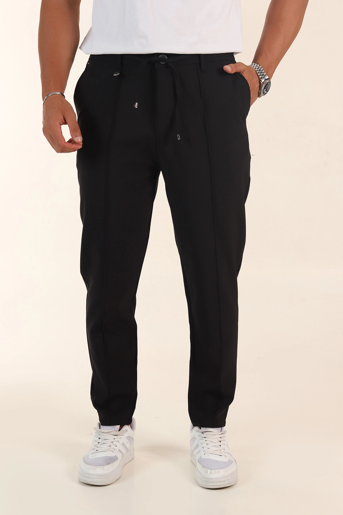 Siyah Slim Fit Çimalı Bel Lastikli Erkek Jogger Pantolon 380953