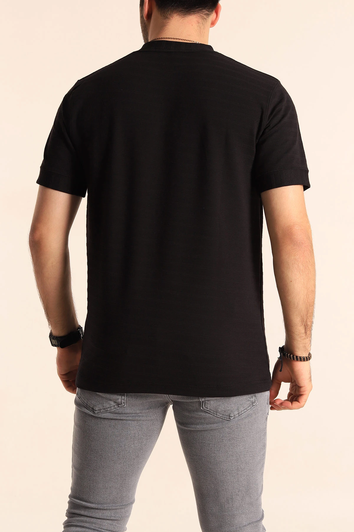 Siyah Slim Fit Çizgi Detay Likralı Erkek Tişört 248117