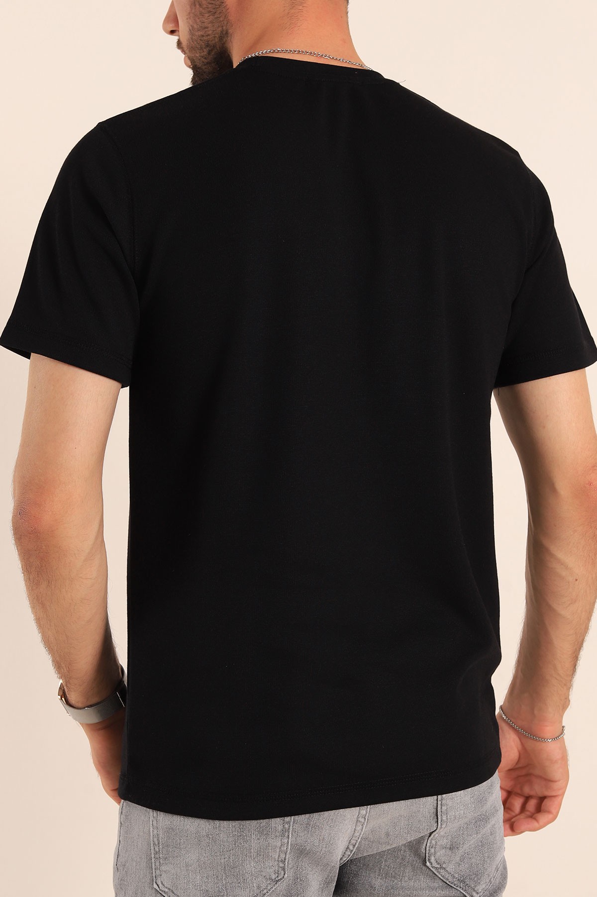 Siyah Slim Fit Dikiş Detay Erkek Tişört 190161