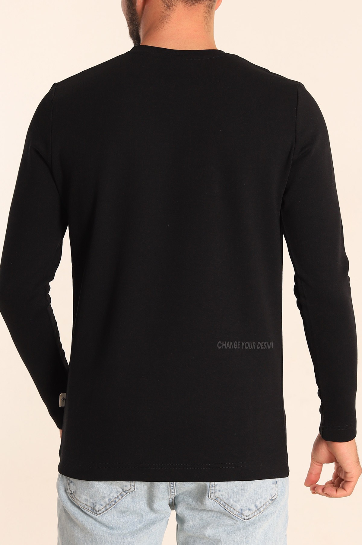 Siyah Slim Fit Kabartma Yazılı Erkek Sweat 205669