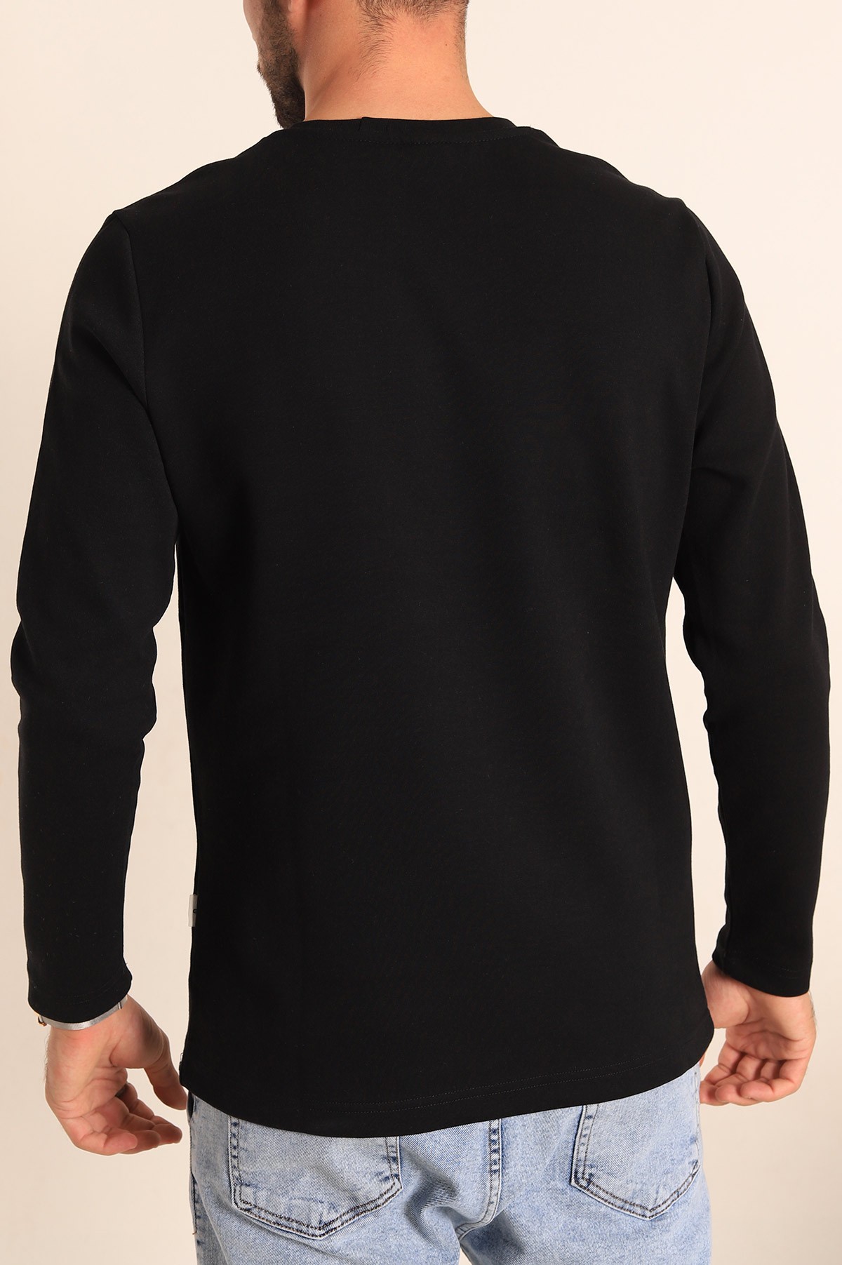 Siyah Slim Fit Kabartma Yazılı Erkek Sweat 205671