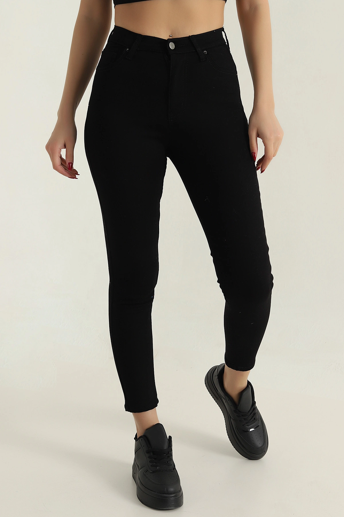 Siyah Slim Fit Likralı Cep Detay Kadın Kot Pantolon 413761