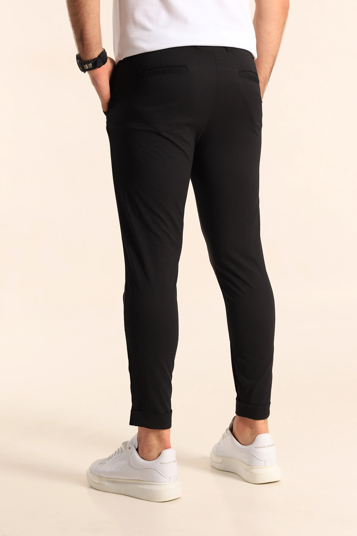 Siyah Slim Fit Likralı Paraşüt Kumaş Duble Paça Erkek Jogger Pantolon 247816