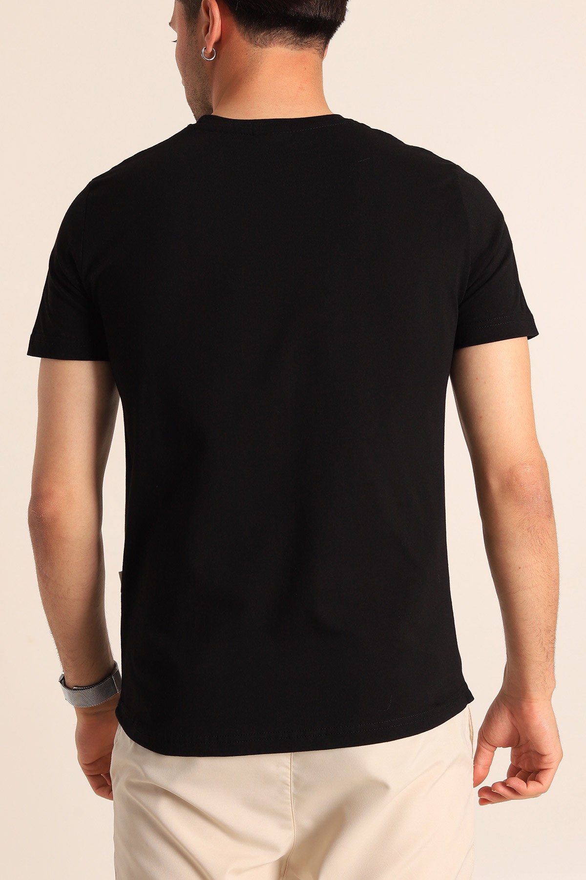 Siyah Slim Fit Lucky Baskılı Erkek Tişört 181961