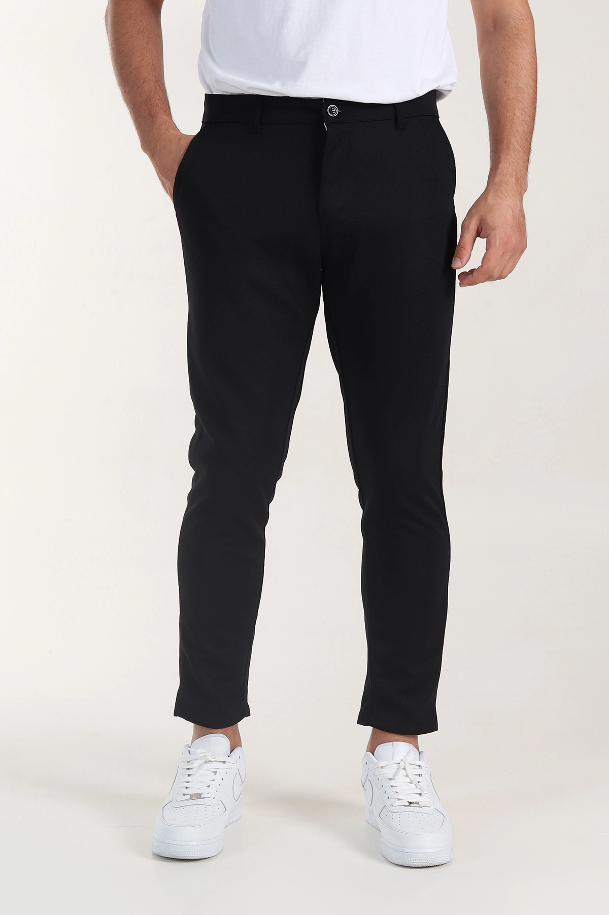 Siyah Slim Fit Örme Kumaş Erkek Pantolon 391306