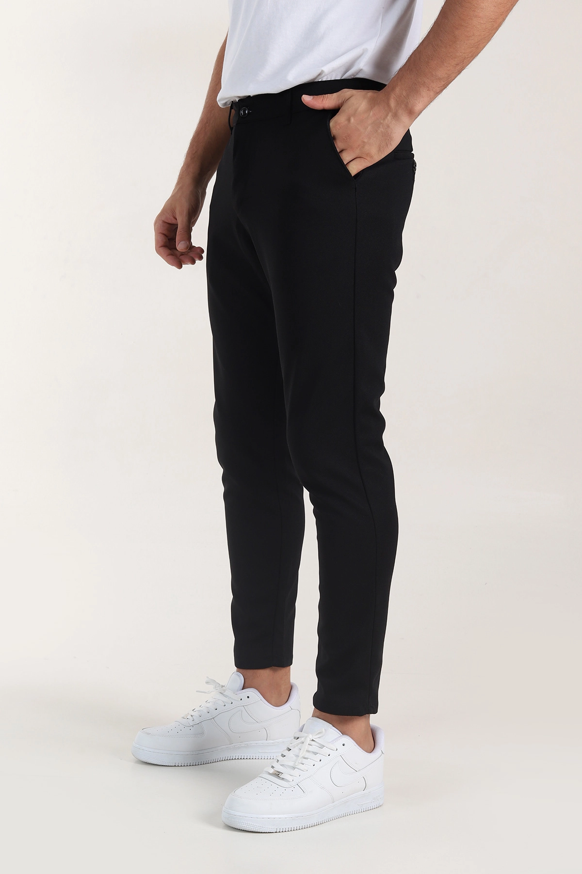 Siyah Slim Fit Örme Kumaş Erkek Pantolon 391306