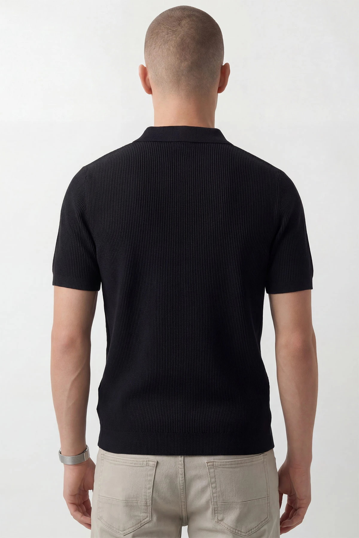 Siyah Slim Fit Polo Yaka Triko Erkek Tişört 449049