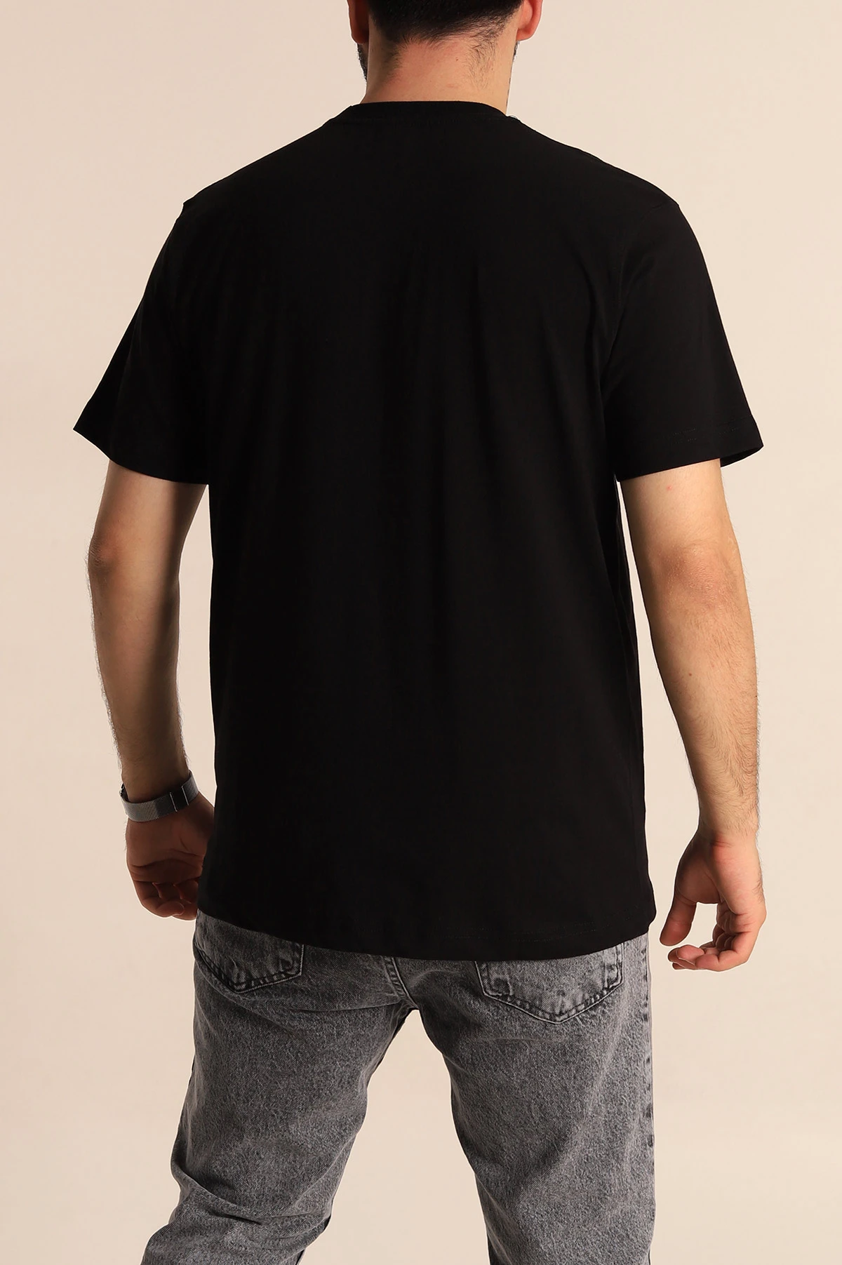 Siyah Slim Fit Suprem Kumaş Kelebek Nakışlı Erkek Tişört 275978