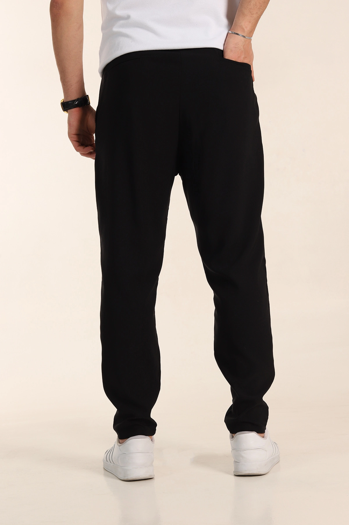 Siyah Slim Fit Yüksel Bel Çift Kemer Detaylı Erkek Kumaş Pantolon 340847