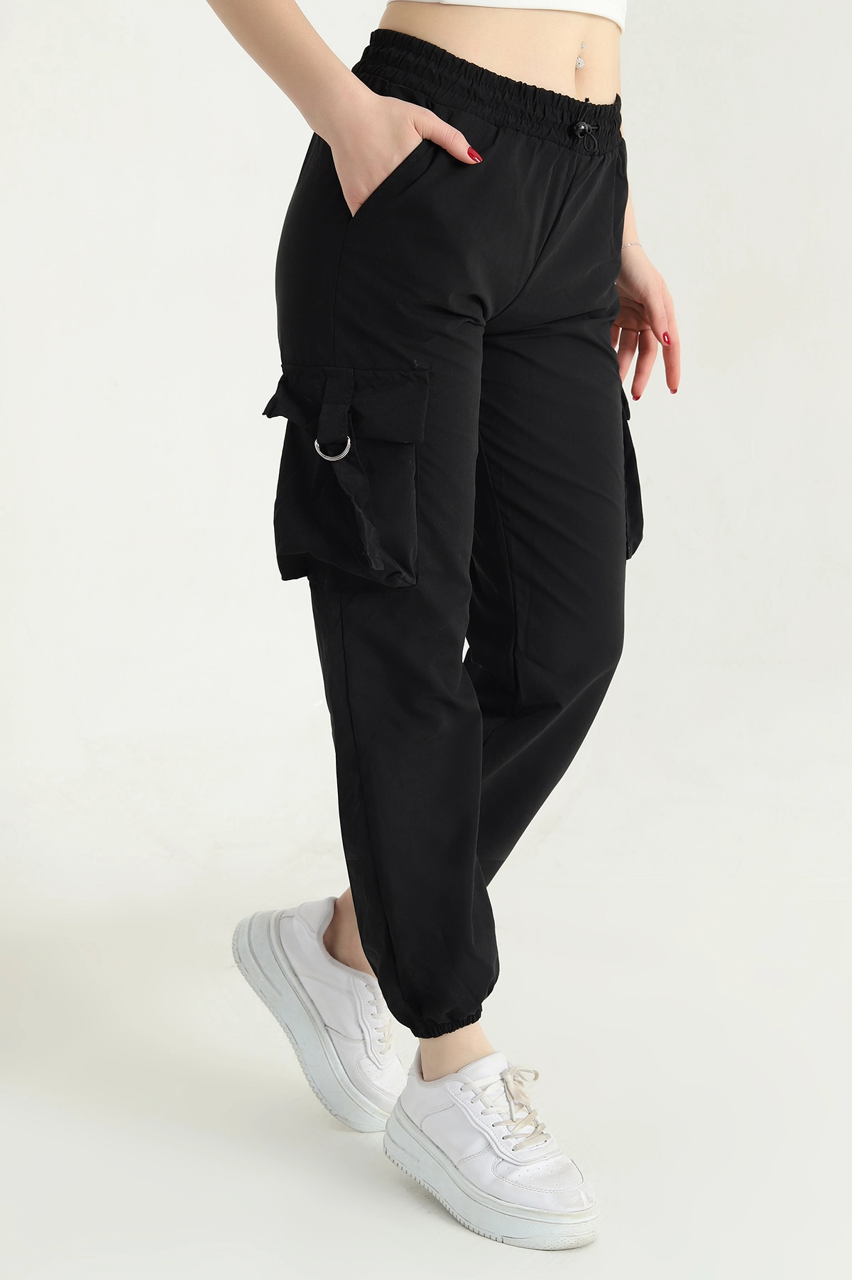 Siyah Soft Kumaş Jogger Bayan Pantolon 338104