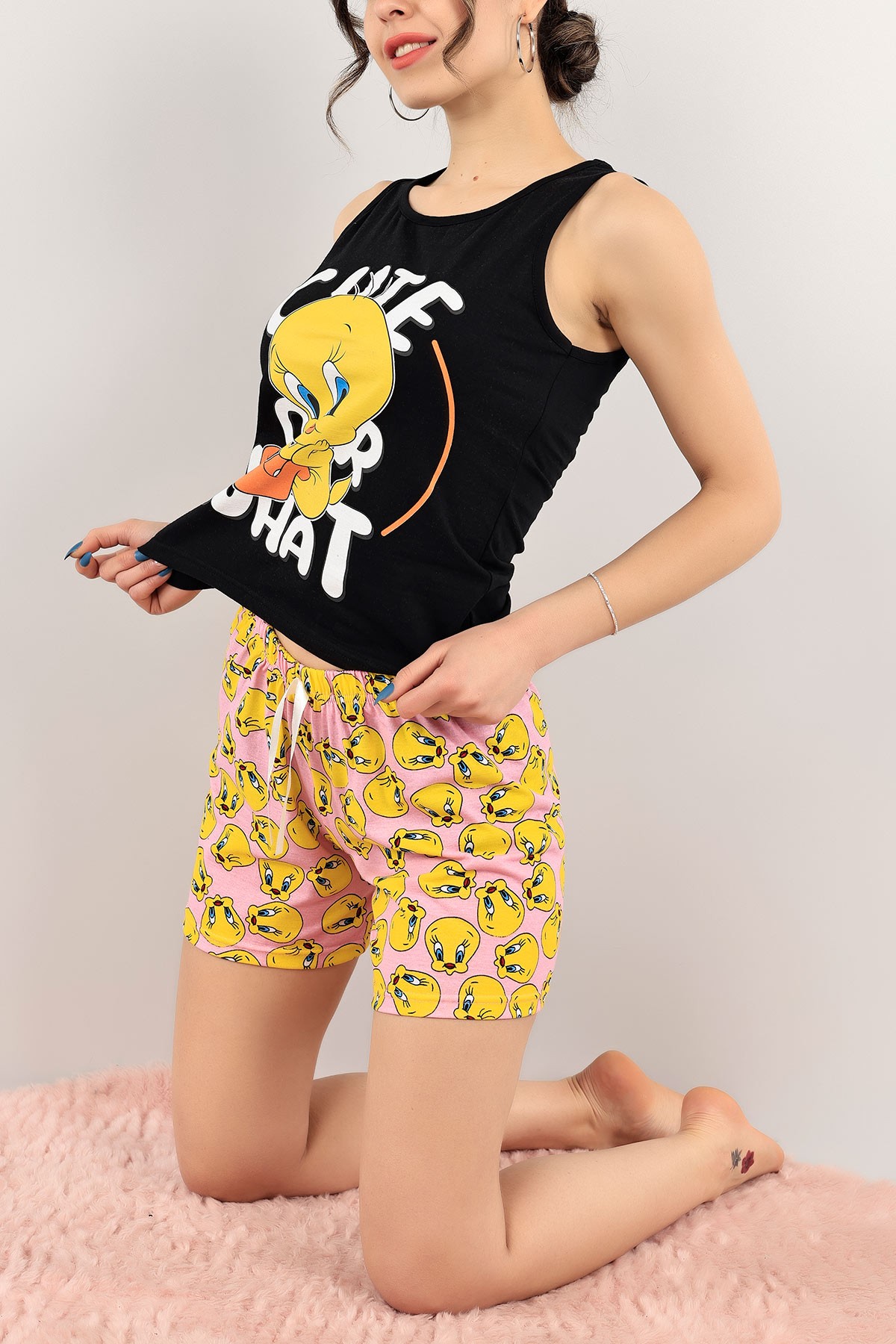Siyah Şortlu Bayan Pijama Takımı 110325
