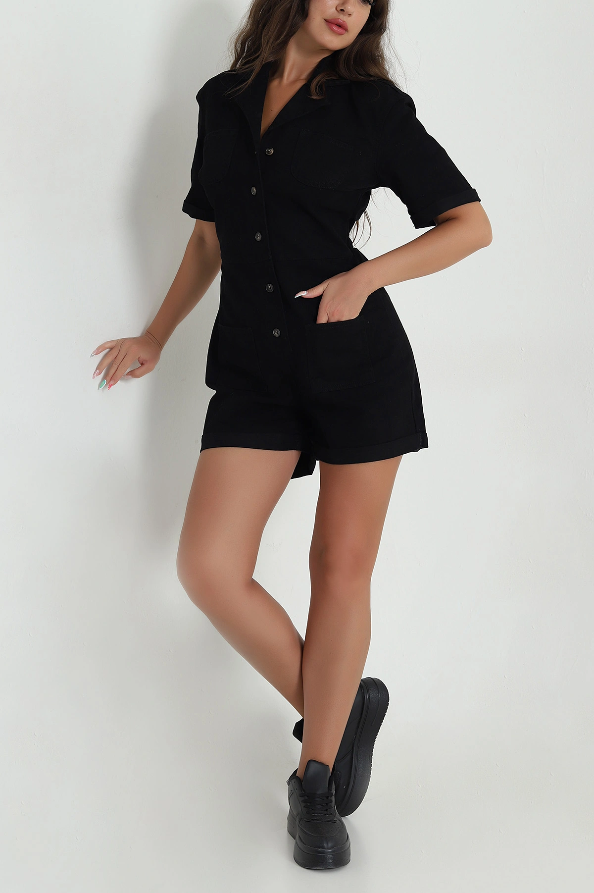 Siyah Şortlu Gabardin Kadın Tulum 471542