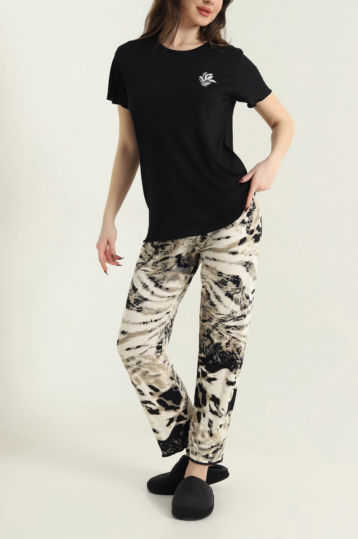 Siyah Stella Viskon Kadın Pijama Takımı 434399