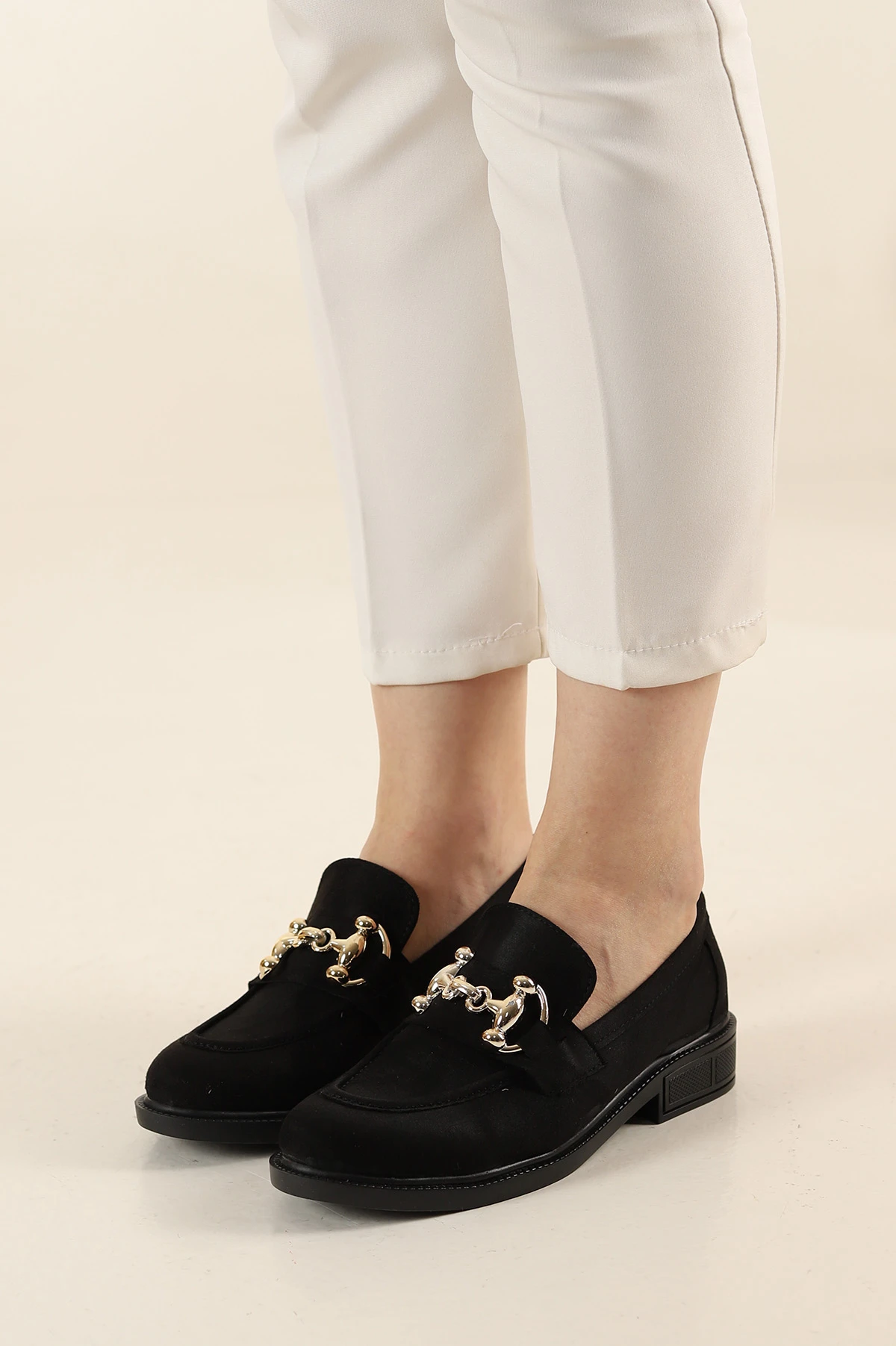 Siyah Süet Gold Tokalı Loafer Ayakkabı 264555