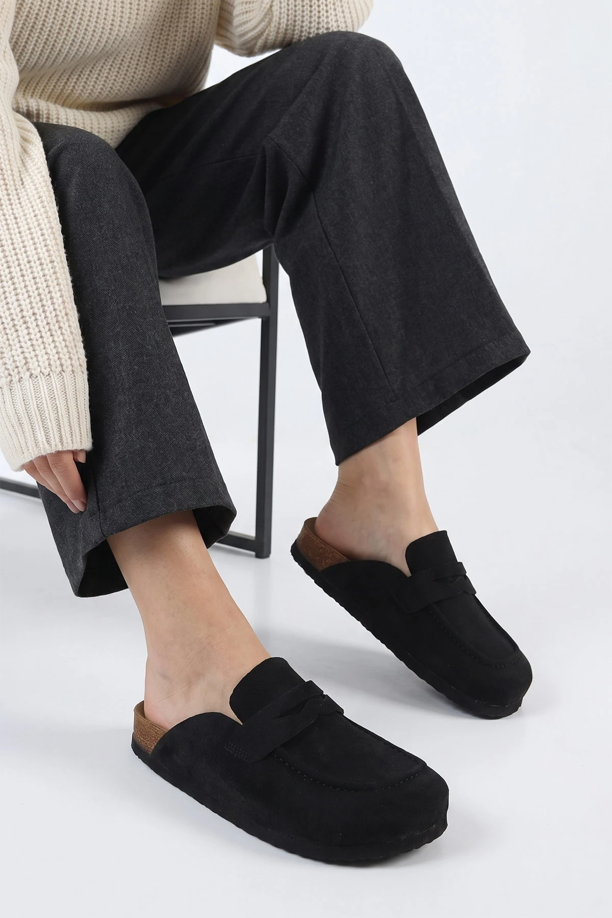 Siyah Süet Kadın Loafer Terlik 500434
