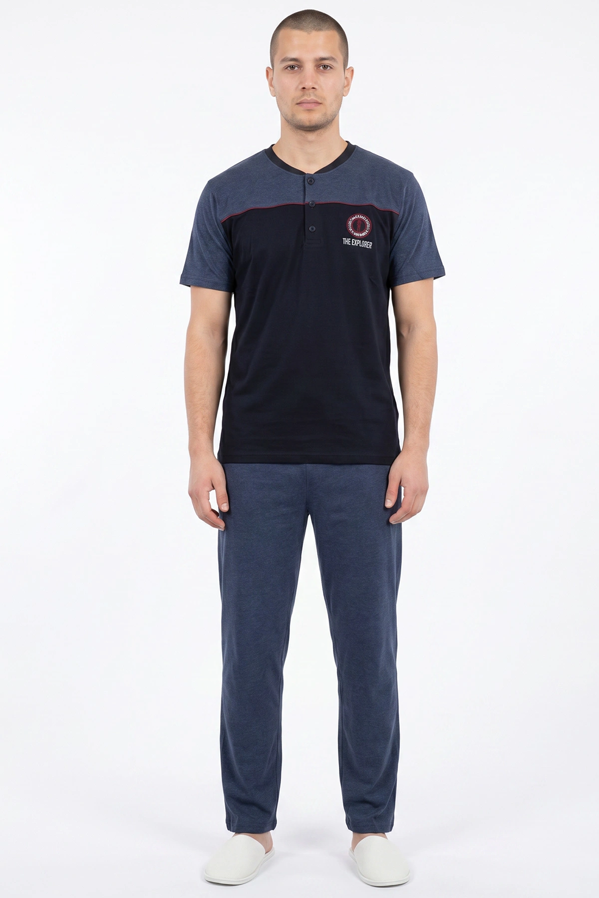 Lacivert Süprem Kumaş Düğmeli Erkek Pijama Takımı 475039