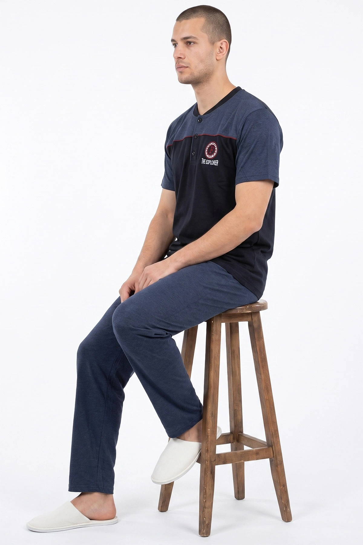 Lacivert Süprem Kumaş Düğmeli Erkek Pijama Takımı 475039