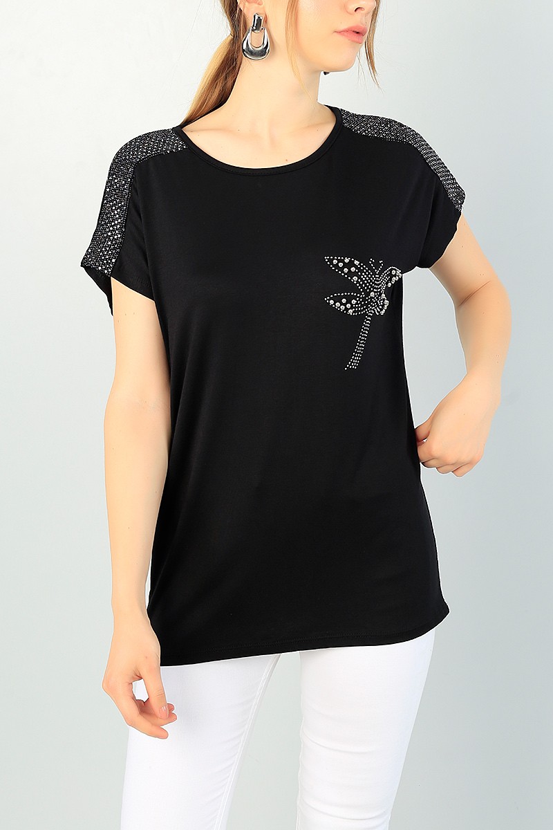 Siyah Taş İşlemeli Bluz 68222