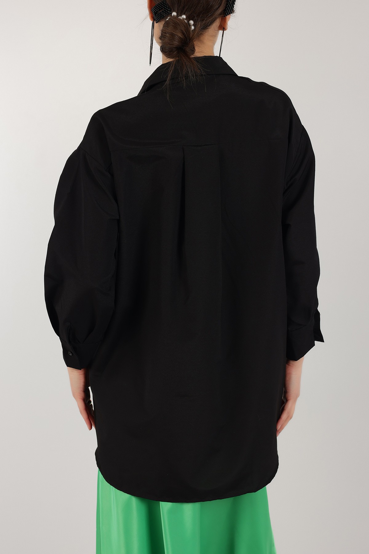 Siyah Taş İşlemeli Poplin Dokuma Gömlek Tunik 159248