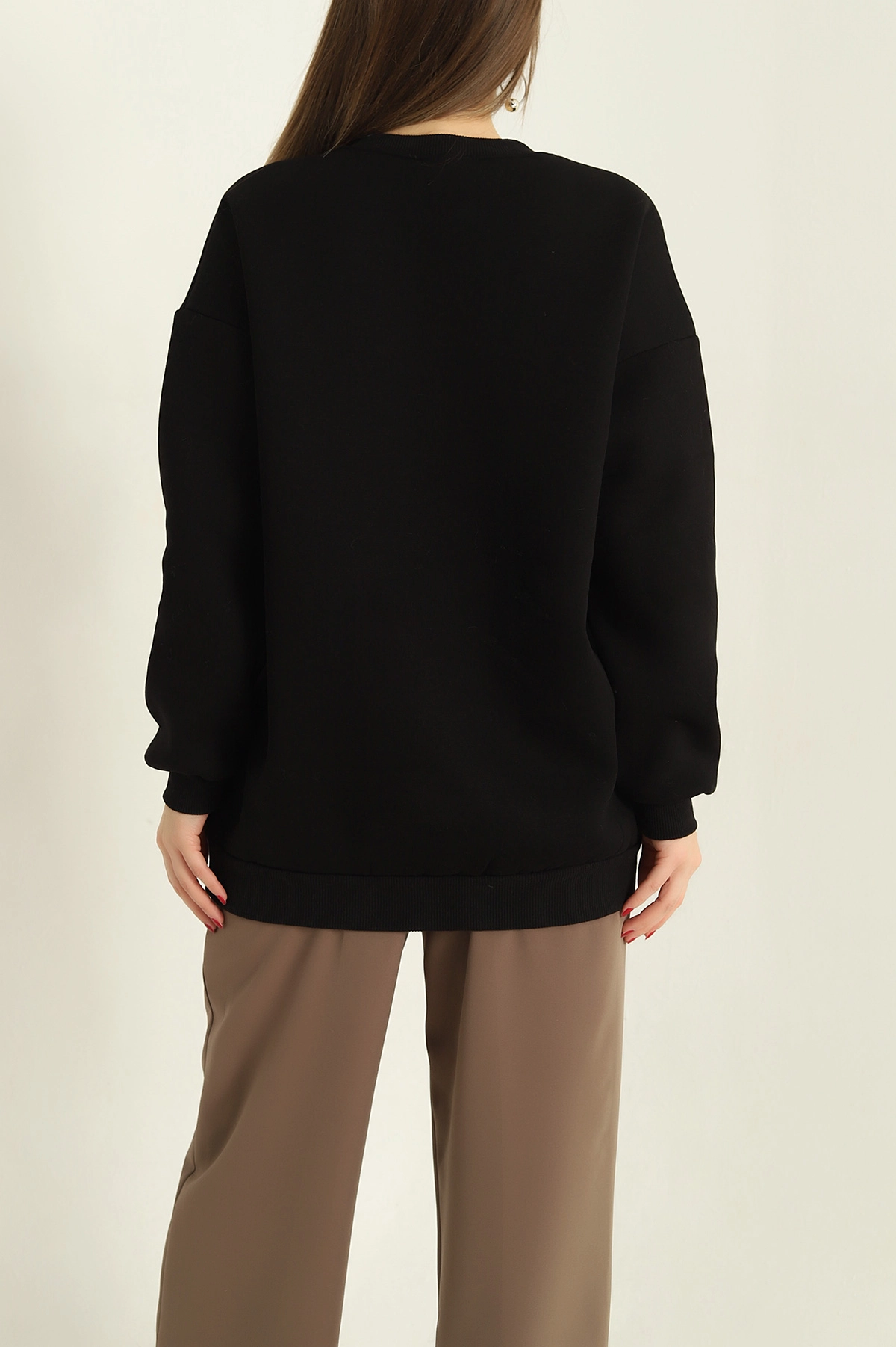 Siyah Taş İşlemeli Şardonlu Üç İp Sweat 328990