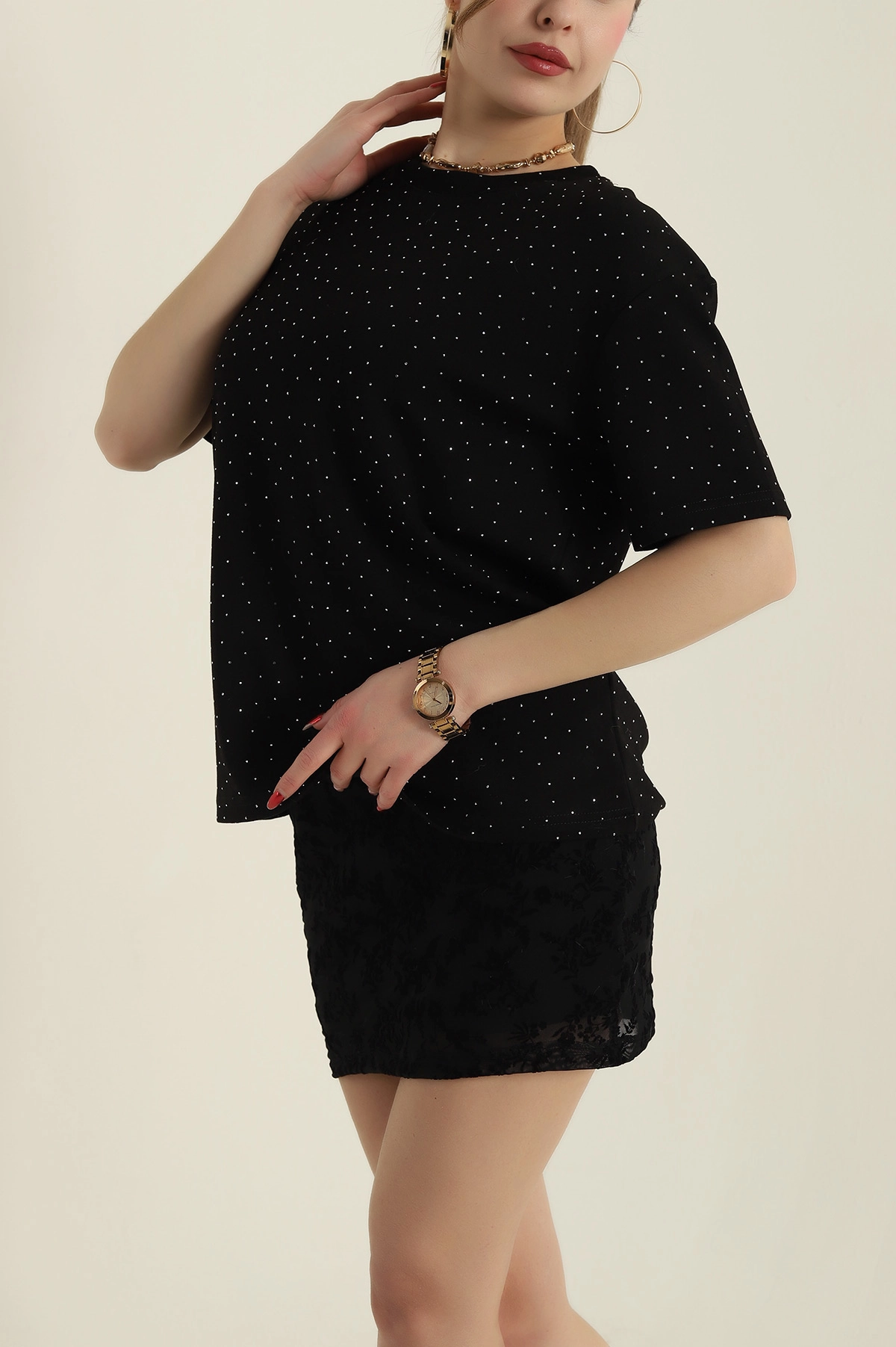 Siyah Taşlı Modal Kadın Bluz 427492