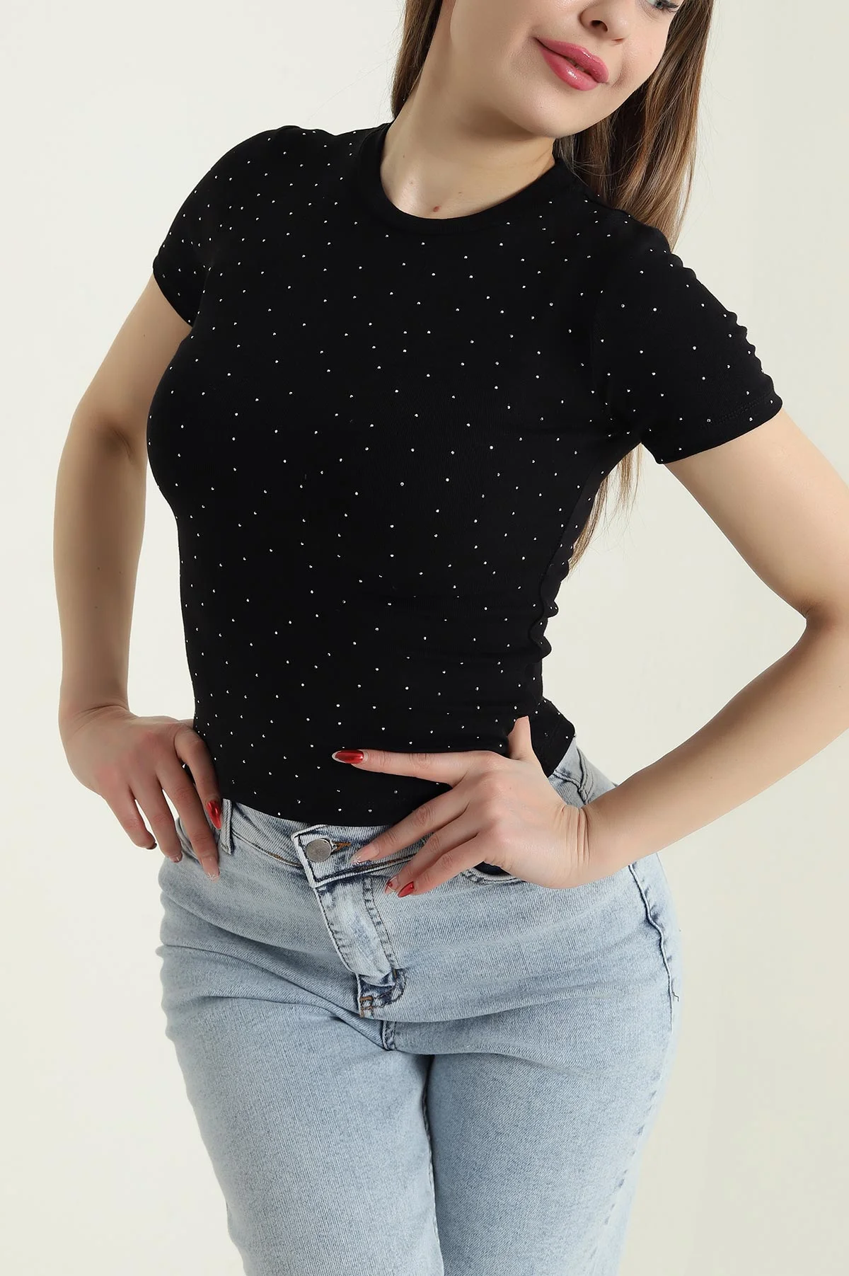 Siyah Taşlı Tasarım  Kadın Bluz 429561