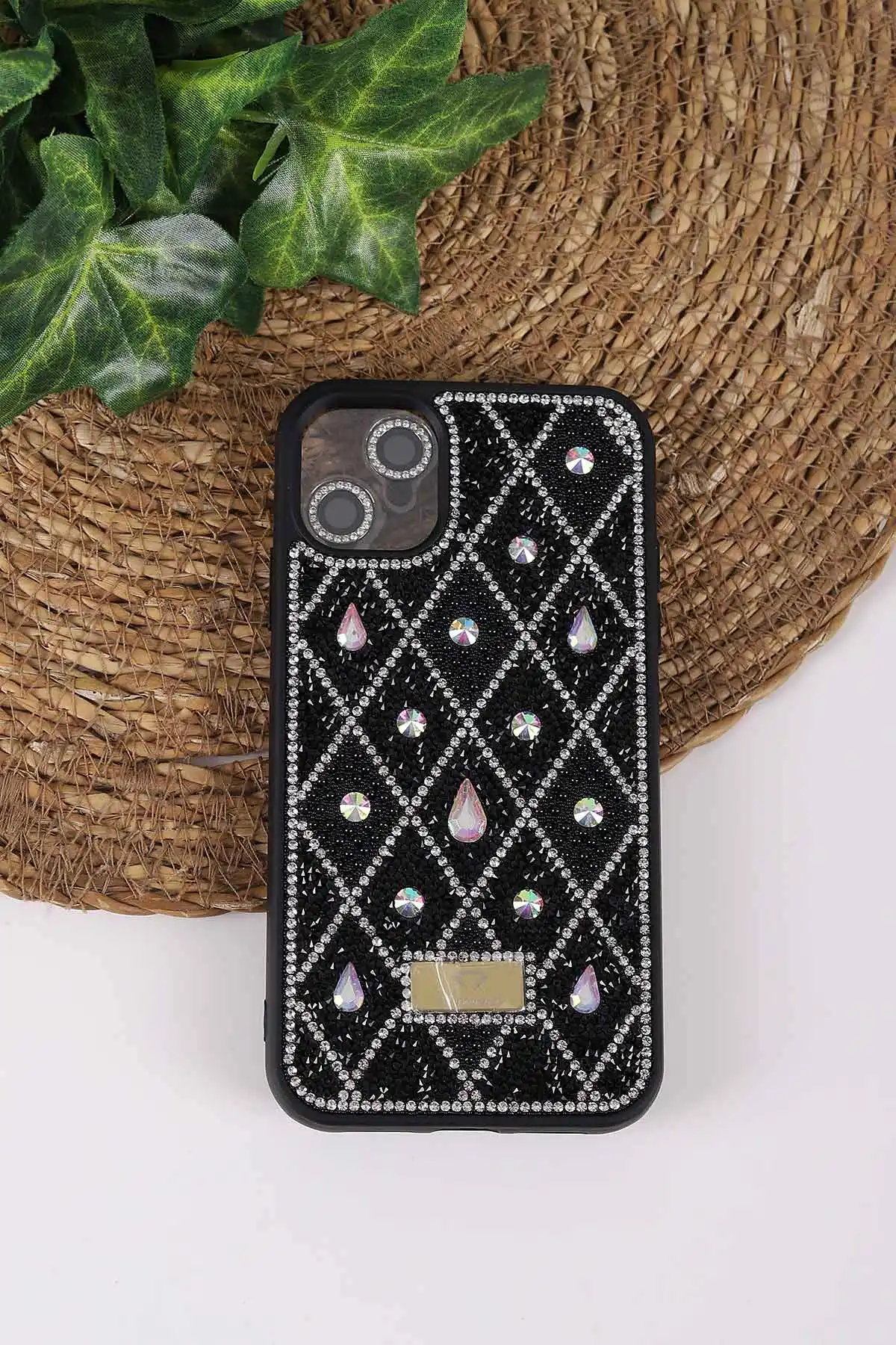Siyah TeknoCase İPhone 11 Uyumlu Dlr Diamond Case Serisi Lens Hediyeli Premium Sert Silikon Telefon Kılıfı 430338