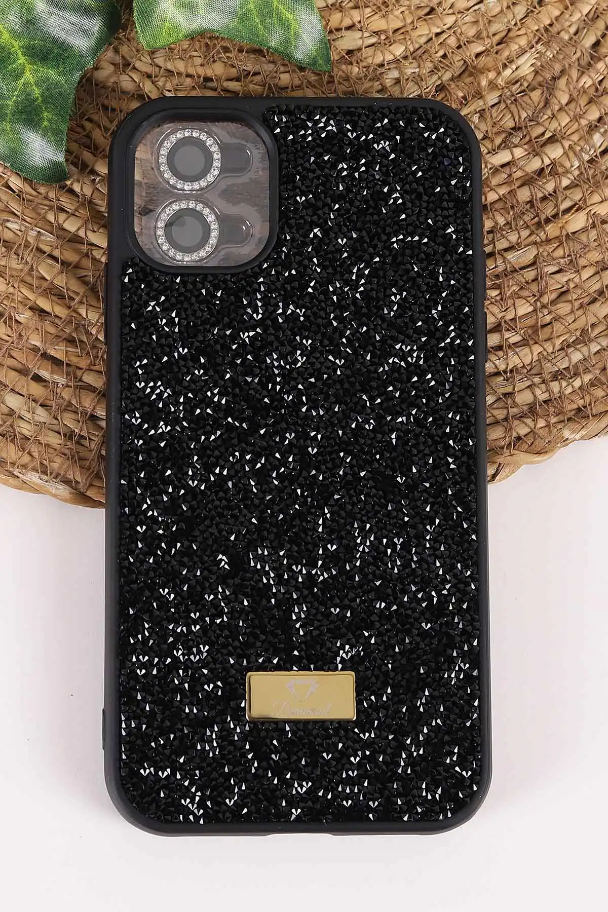 Siyah TeknoCase İPhone 11 Uyumlu Ella Diamond Case Serisi Lens Hediyeli Sert Silikon Telefon Kılıfı 457723