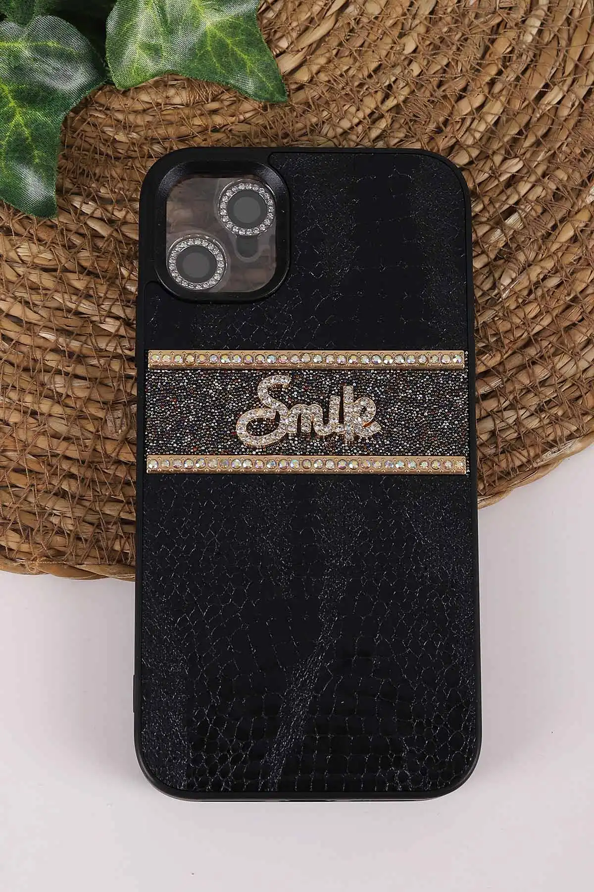 Siyah TeknoCase İPhone 11 Uyumlu Smile Case Serisi Yazı Detaylı Lens Hediyeli Sert Silikon Telefon Kılıfı 450129