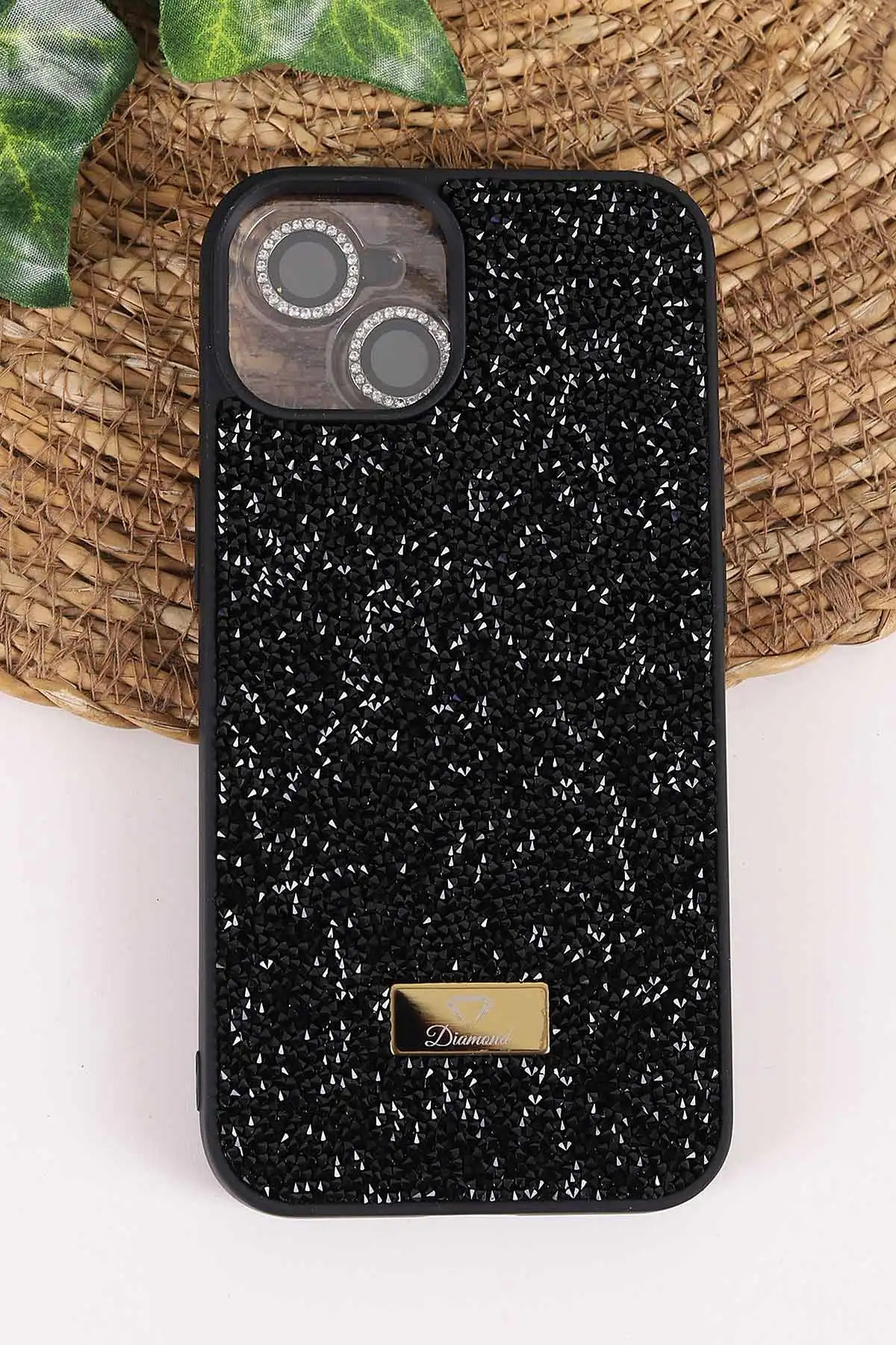 Siyah TeknoCase İPhone 13 Uyumlu Ella Diamond Case Serisi Lens Hediyeli Sert Silikon Telefon Kılıfı 457727