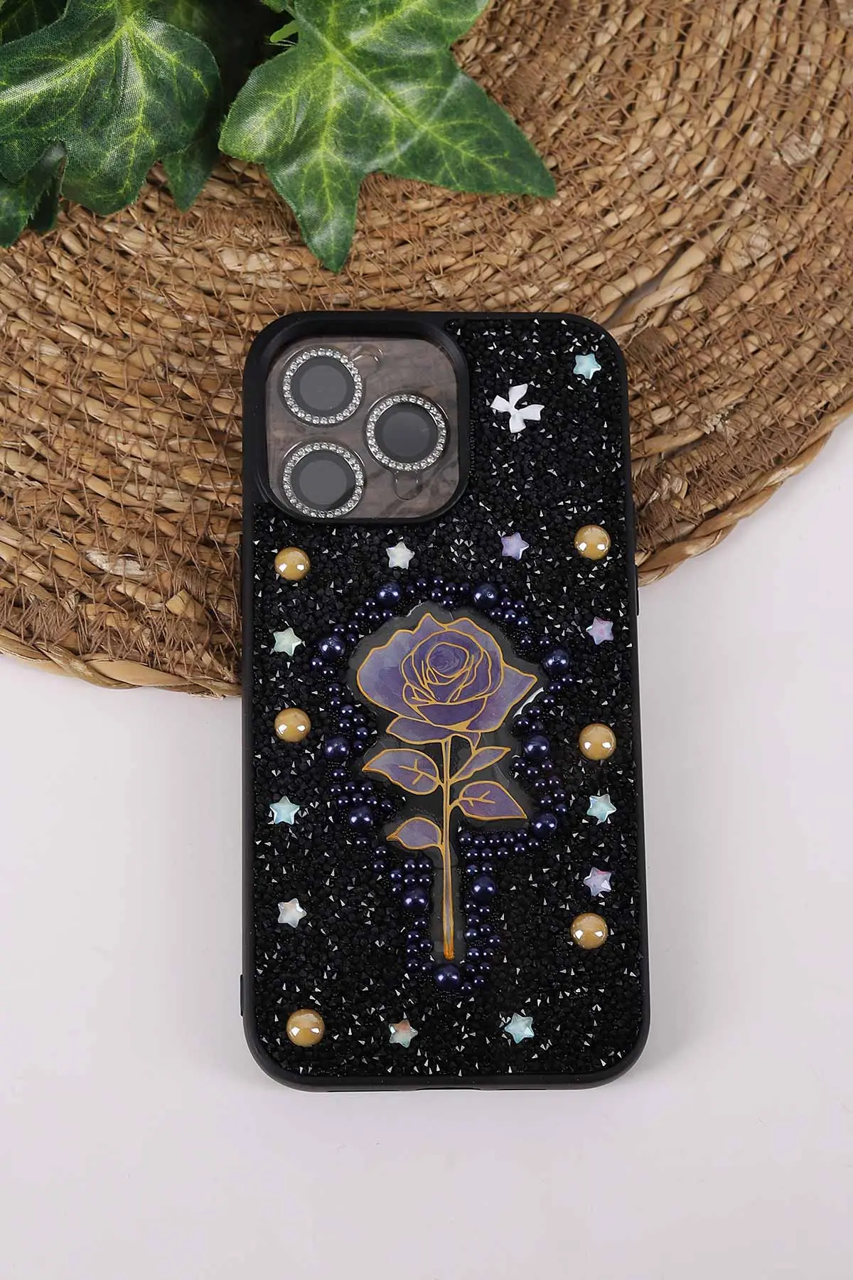 Siyah TeknoCase İPhone 14 Pro Max Uyumlu Afra Diamond Case Serisi Lens Hediyeli Premium Sert Silikon Telefon Kılıfı 430518