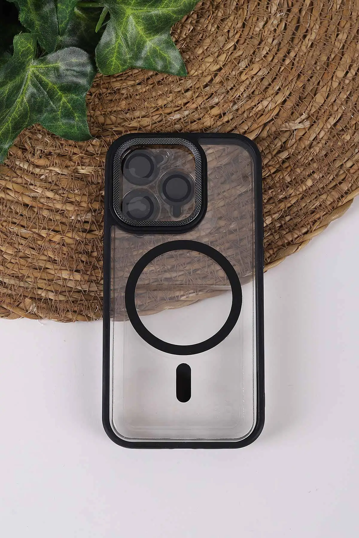 Siyah TeknoCase İPhone 14 Pro Uyumlu Clear Lüx Case Serisi Lens Hediyeli Sert Silikon Telefon Kılıfı 430702
