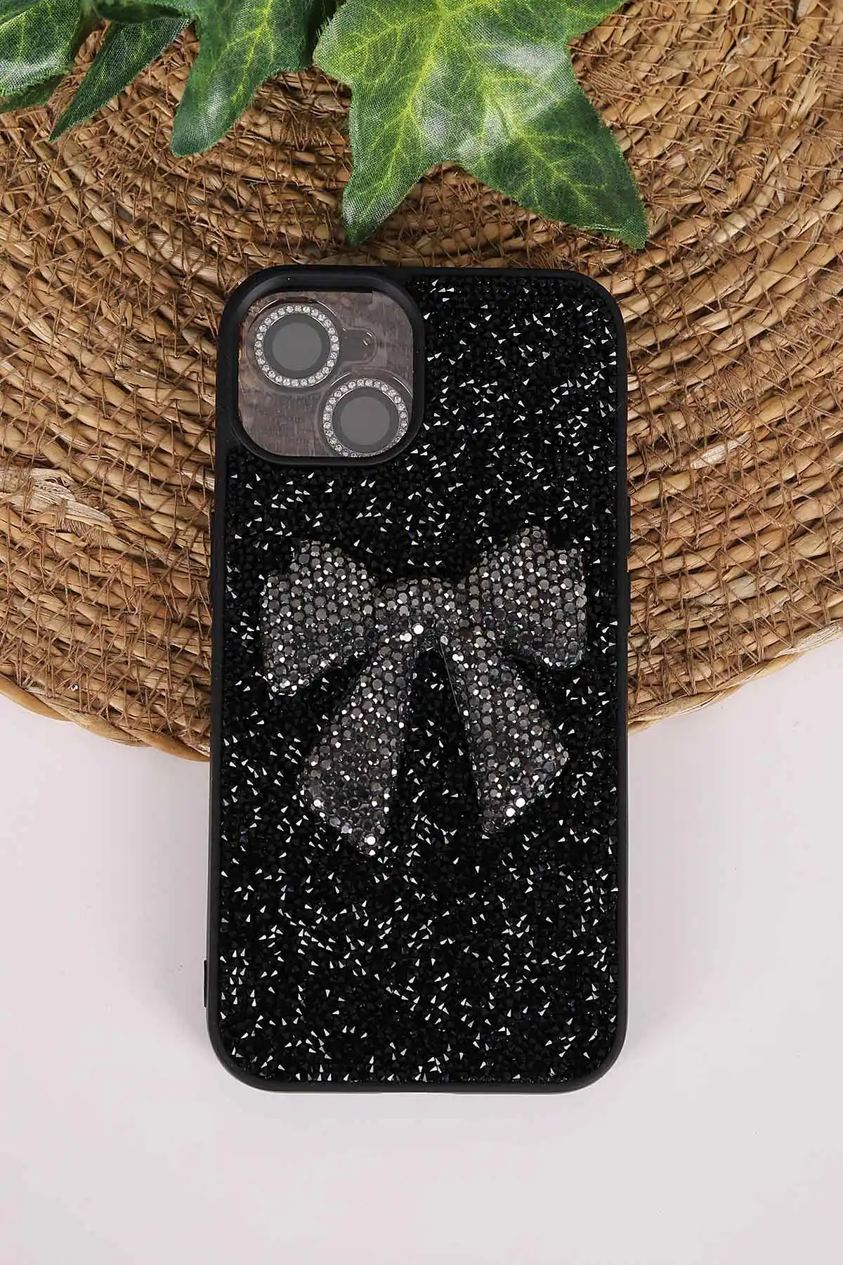 Siyah TeknoCase İPhone 14 Uyumlu Nelly Diamond Serisi Taşlı Lens Hediyeli Sert Silikon Telefon Kılıfı 480926