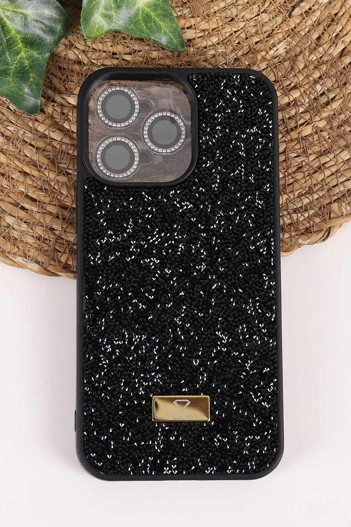 Siyah TeknoCase İPhone 15 Pro Max Uyumlu Ella Diamond Case Serisi Lens Hediyeli Sert Silikon Telefon Kılıfı 457760