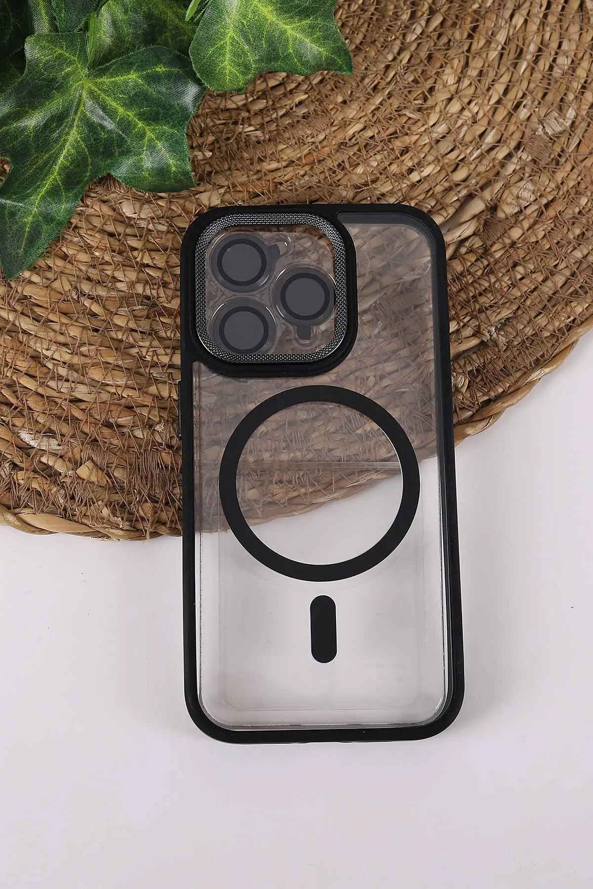 Siyah TeknoCase İPhone 15 Pro Uyumlu Clear Lüx Case Serisi Lens Hediyeli Sert Silikon Telefon Kılıfı 430723