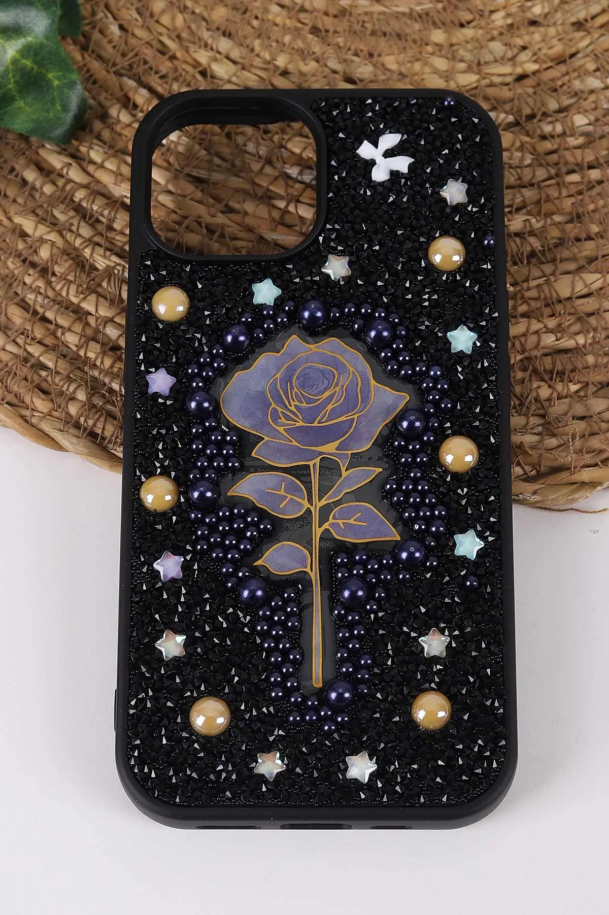 Siyah TeknoCase İPhone 15 Uyumlu Afra Diamond Case Serisi Lens Hediyeli Premium Sert Silikon Telefon Kılıfı 430524